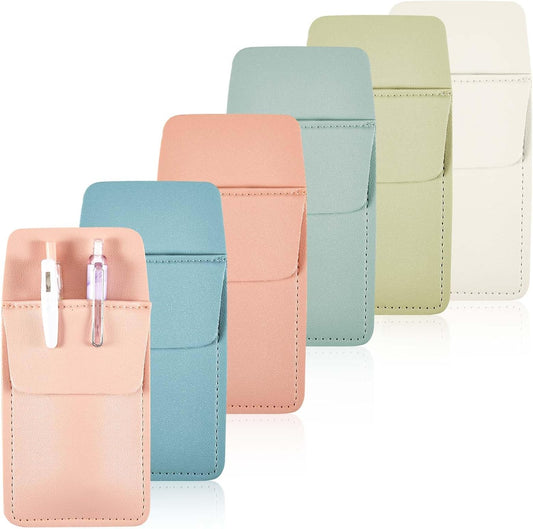 6 Pcs Pocket Protector for Men Women Faux Leather Pen Holder Pouch Multipurpose Pocket Saver Pencil Holder for Shirts, Pants, Lab Coats, Nurses Day Gift Hospital Office, 6 Colors
