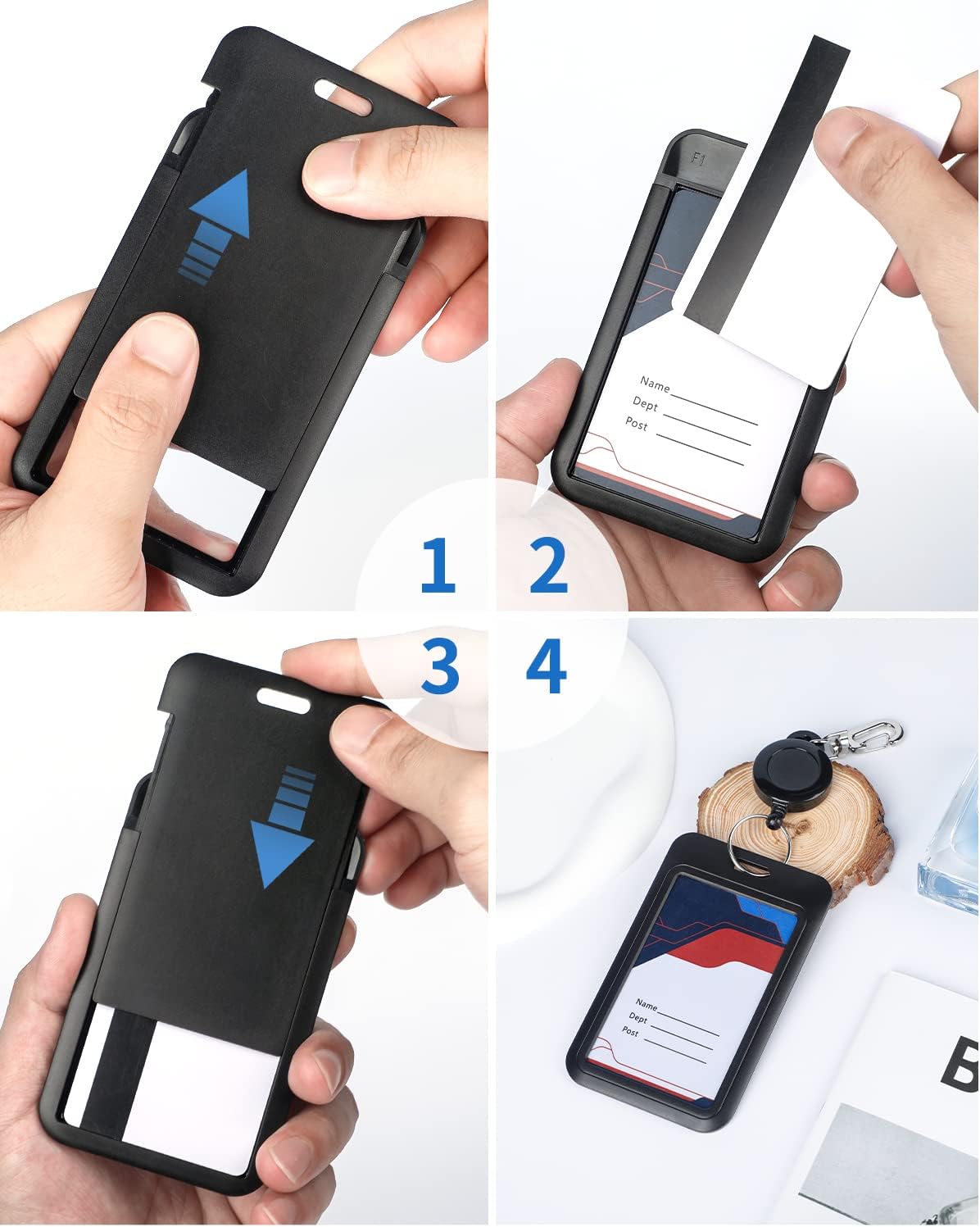 Sliding Badge Holder 3-Pack Vertical + Metal Retractable Keychain 2-Pack