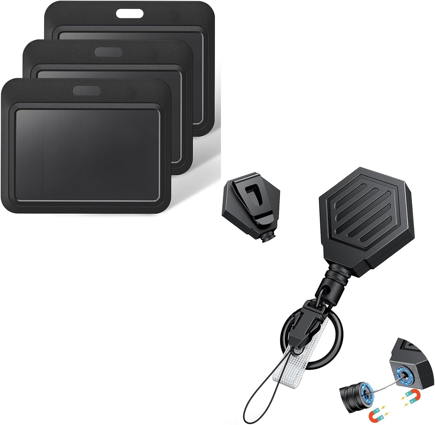 Magnetic Badge Reel Belt Clip - 3-Pack Sliding ID Badge Holder Horizontal Case
