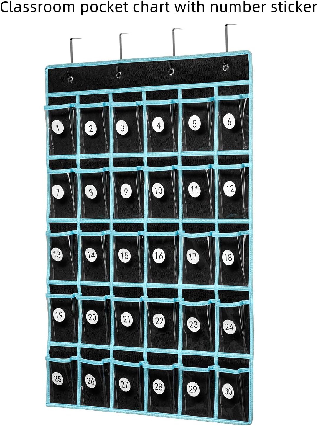 Classroom Pocket Chart Organizer,Cell Phones Calculator Holder for Classroom Storage, Hanging Wall Door Calculator Phone Caddy for Classroom. (30 Pockets-Black)