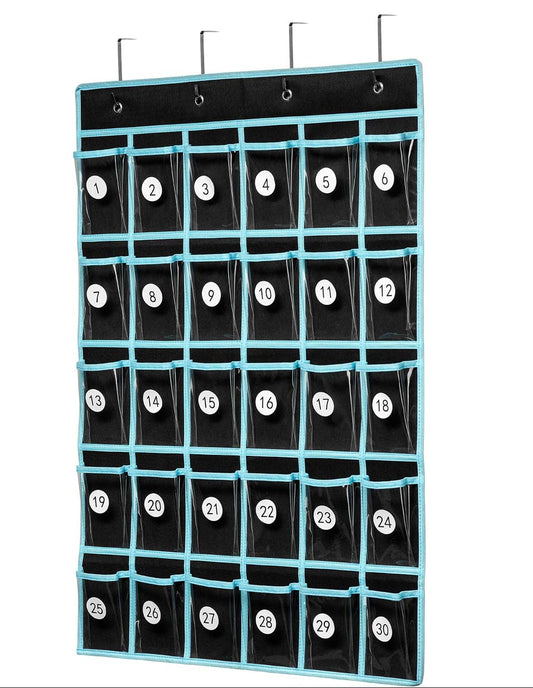 Classroom Pocket Chart Organizer - 30-Pocket Phone & Calculator Holder Black