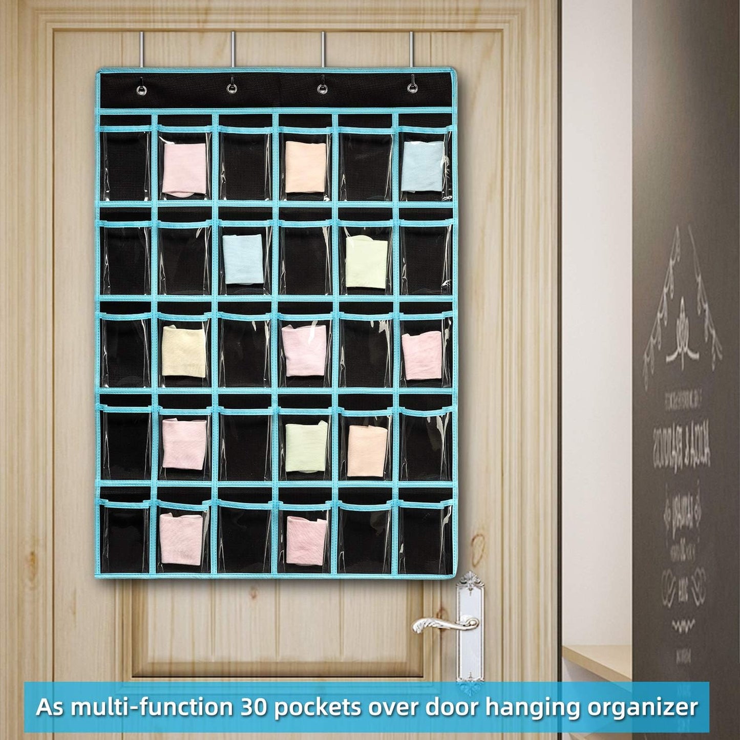 Classroom Pocket Chart Organizer,Cell Phones Calculator Holder for Classroom Storage, Hanging Wall Door Calculator Phone Caddy for Classroom. (30 Pockets-Black)