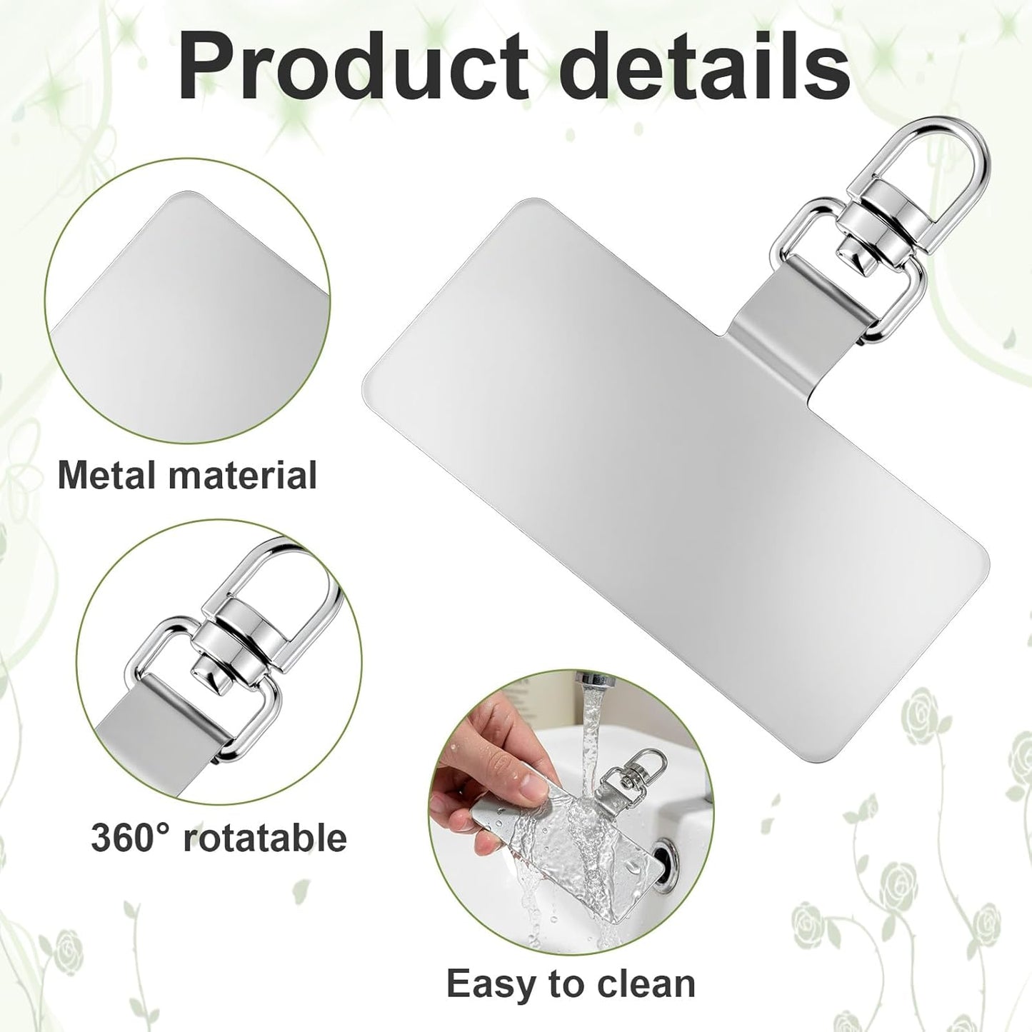 Phone Tether Tab 20-Pack - 360Â° Rotatable Stainless Steel Lanyard Patch Silver