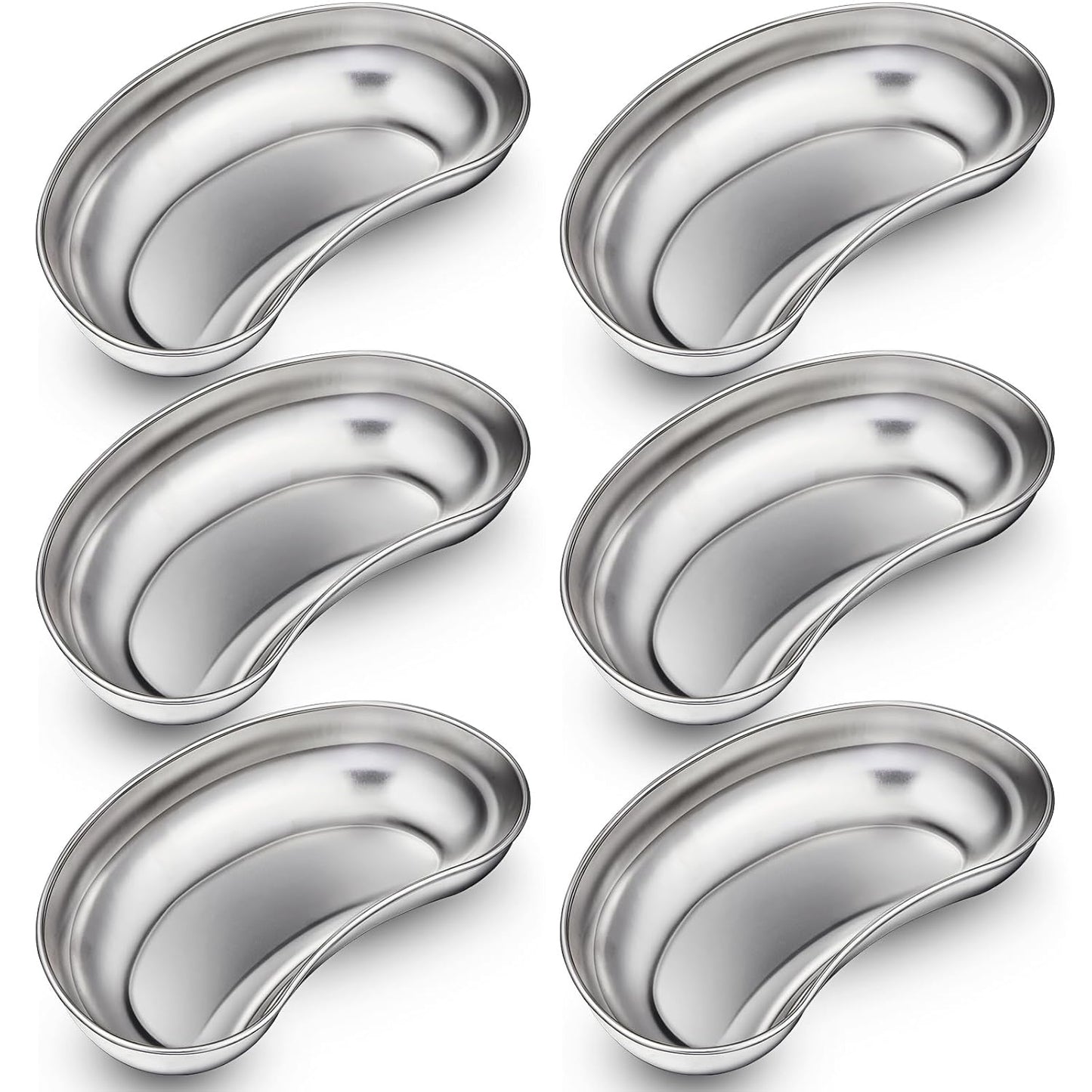 6 Pcs Stainless Steel Kidney Tray 8'' Medium Kidney Shaped Emesis Basin Surgical Medical Tray pan Bowls Reusable Metal Dish Dental Lab Instruments Bathroom Soiled Dressings Medic Waster
