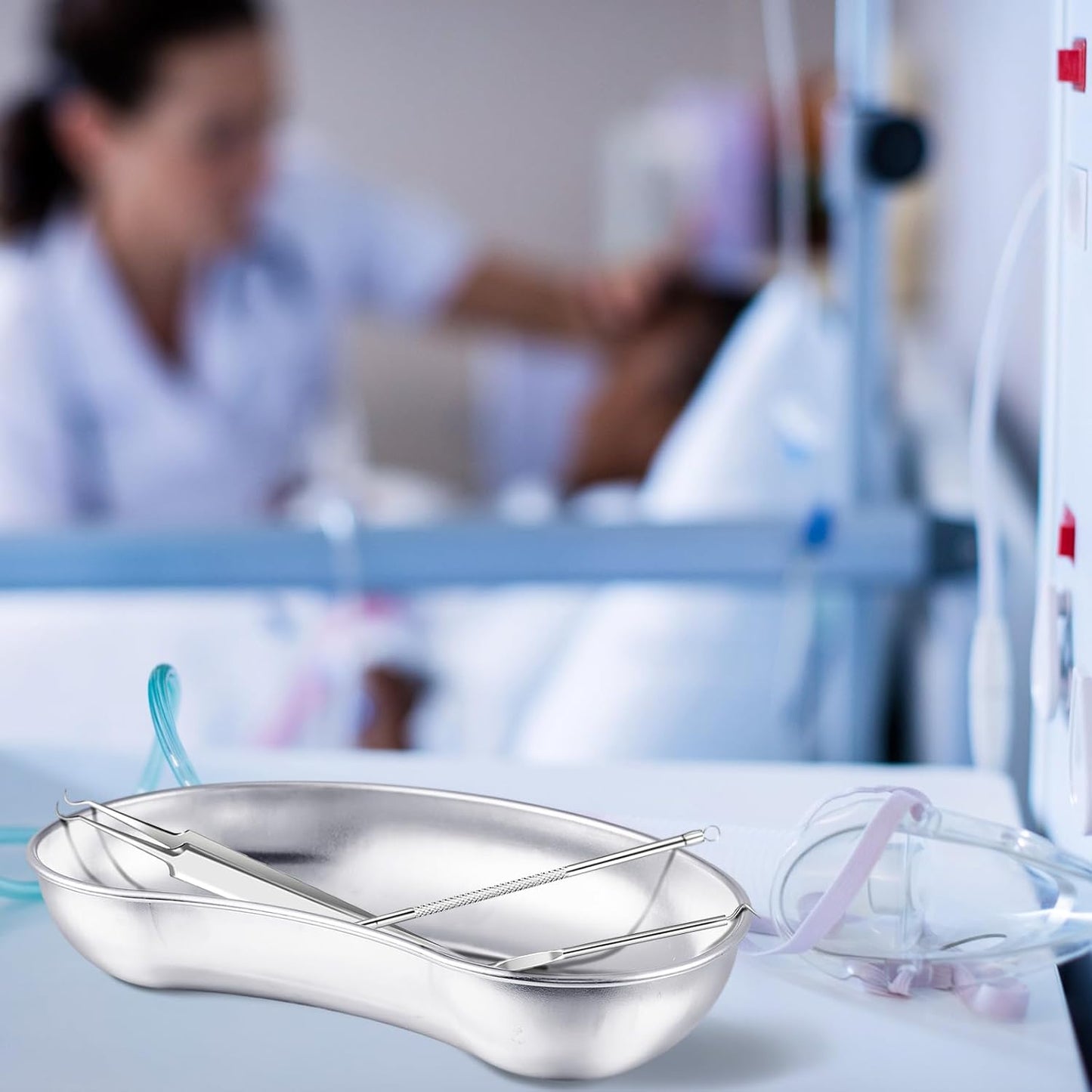 6 Pcs Stainless Steel Kidney Tray 8'' Medium Kidney Shaped Emesis Basin Surgical Medical Tray pan Bowls Reusable Metal Dish Dental Lab Instruments Bathroom Soiled Dressings Medic Waster