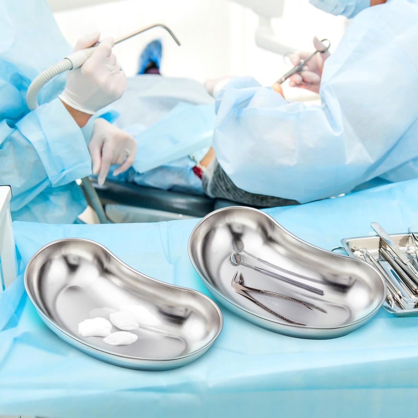 6 Pcs Stainless Steel Kidney Tray 8'' Medium Kidney Shaped Emesis Basin Surgical Medical Tray pan Bowls Reusable Metal Dish Dental Lab Instruments Bathroom Soiled Dressings Medic Waster