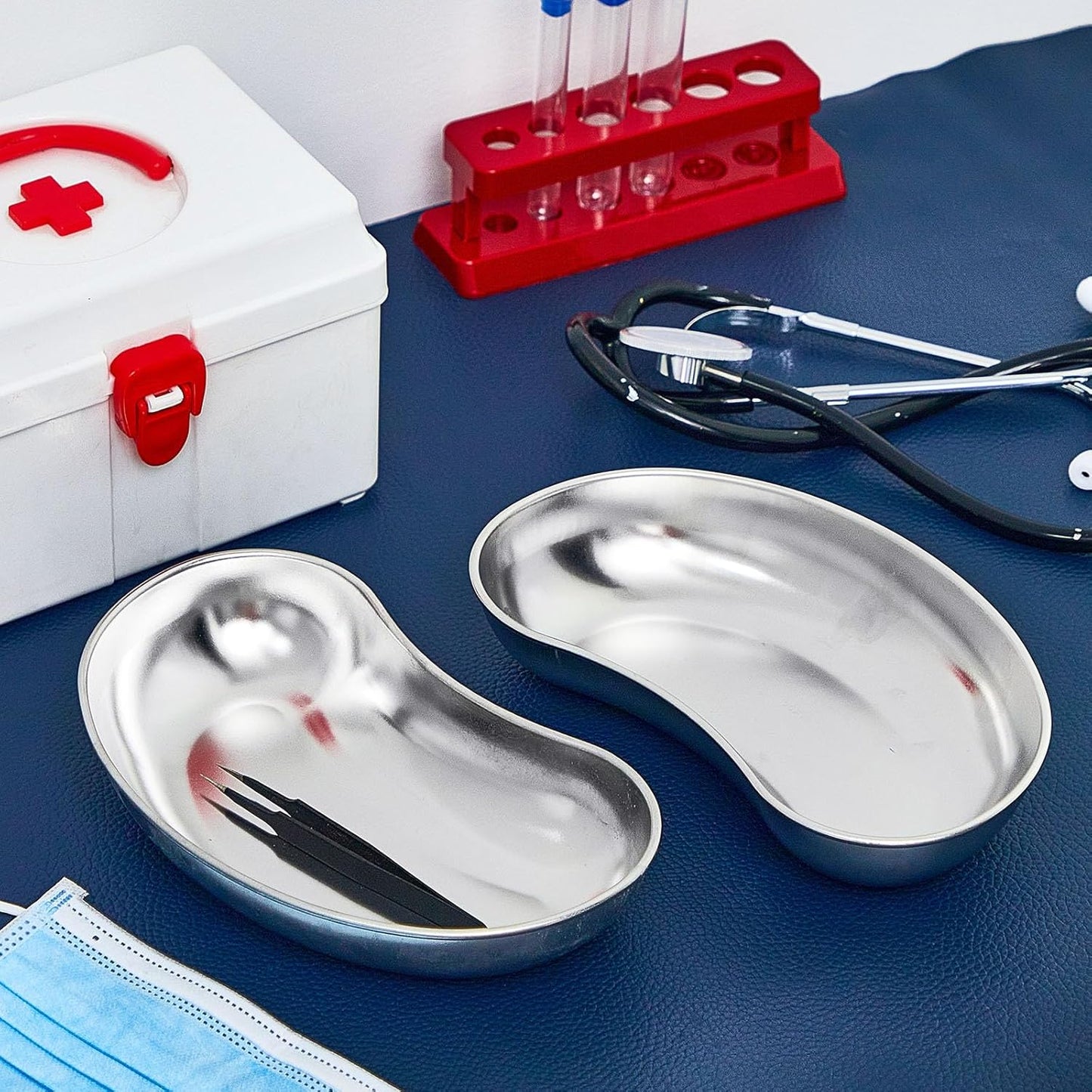 6 Pcs Stainless Steel Kidney Tray 8'' Medium Kidney Shaped Emesis Basin Surgical Medical Tray pan Bowls Reusable Metal Dish Dental Lab Instruments Bathroom Soiled Dressings Medic Waster