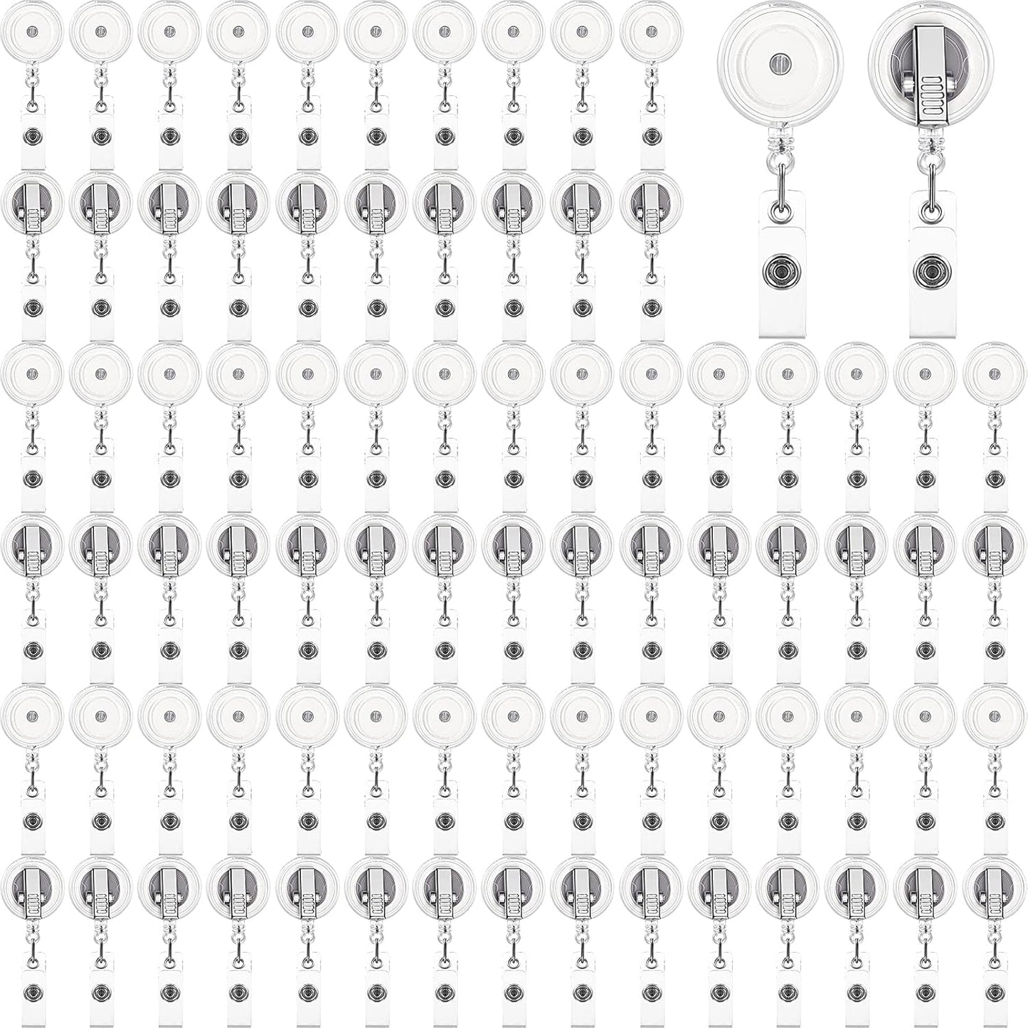 Translucent Retractable Badge Reels 100-Pack - Swivel Alligator Clip for Nurses