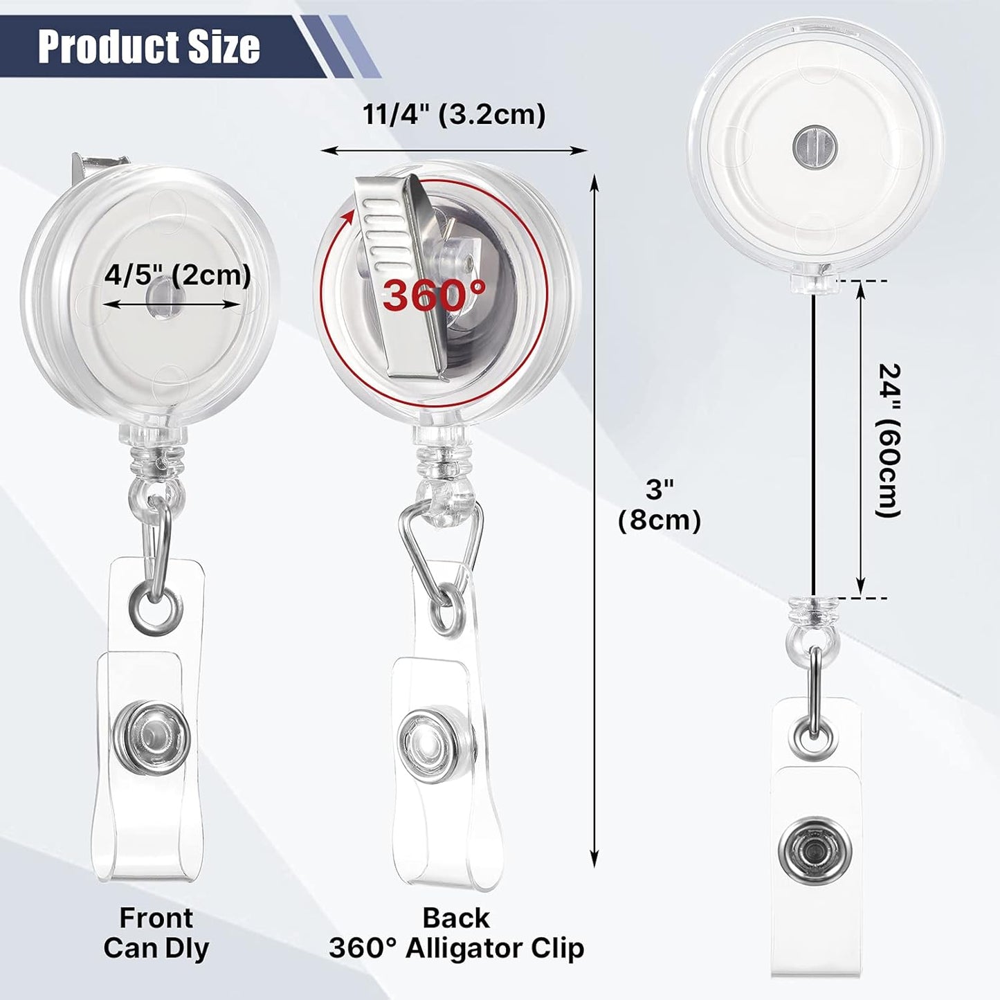 Translucent Retractable Badge Reels 100-Pack - Swivel Alligator Clip for Nurses