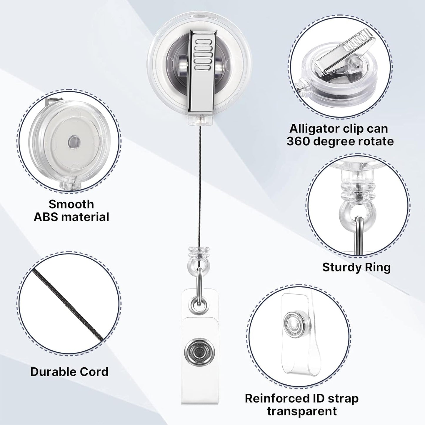 Translucent Retractable Badge Reels 100-Pack - Swivel Alligator Clip for Nurses
