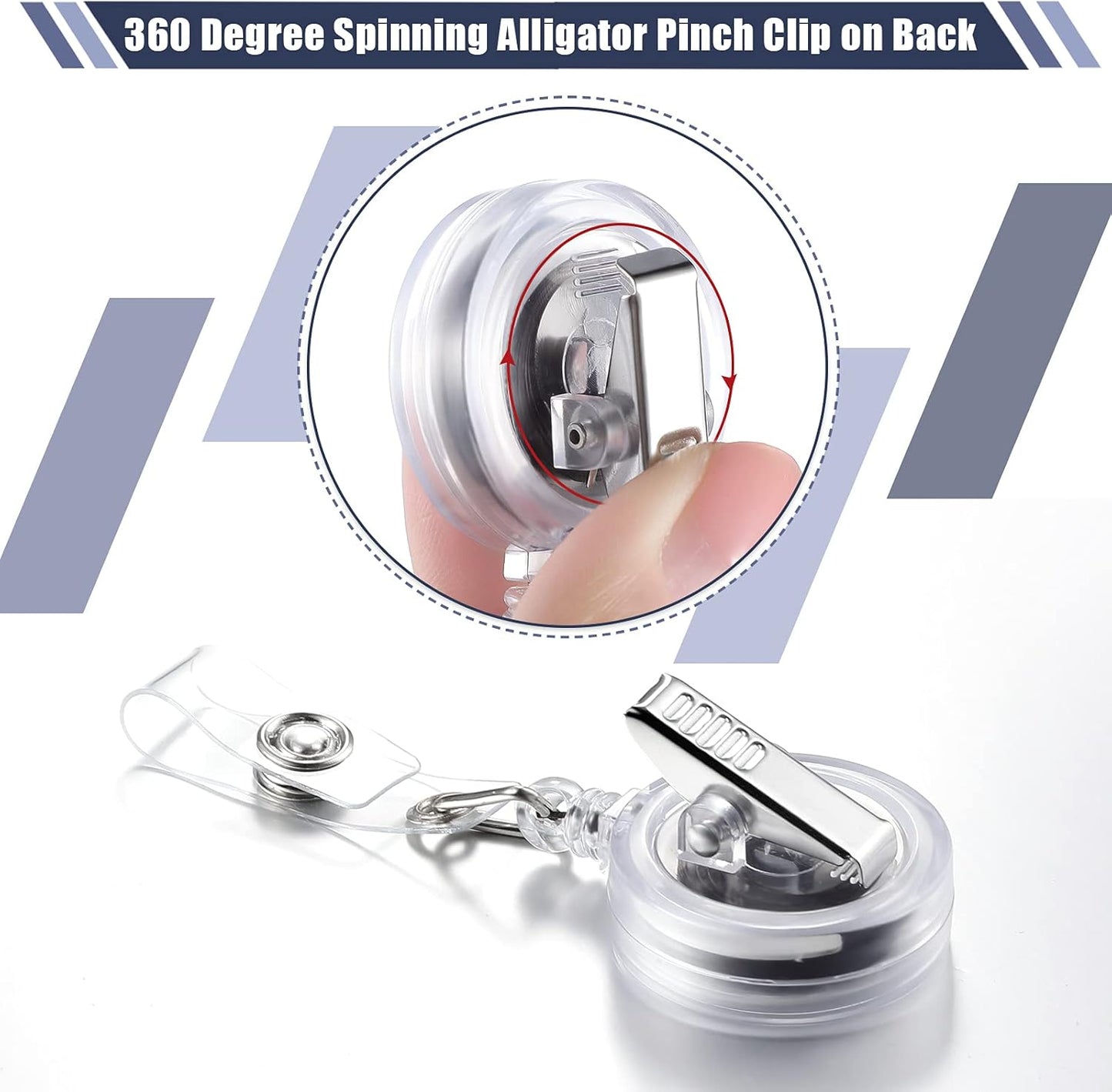 Translucent Retractable Badge Reels 100-Pack - Swivel Alligator Clip for Nurses