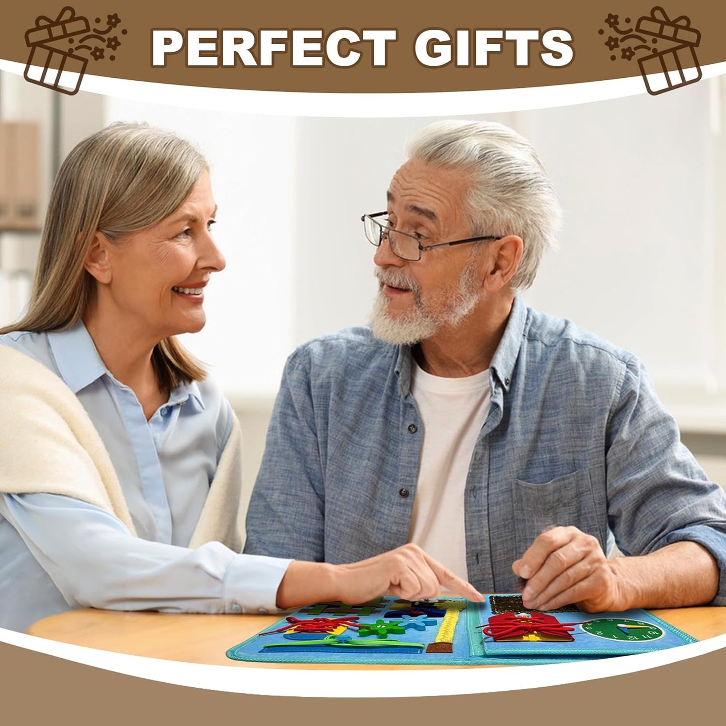Blue Fidget Blanket for Dementia Patients | Dementia Activities for Seniors | Fidget Blanket for Adults with Dementia , Busy Blanket for Dementia Patients, 12*20 in