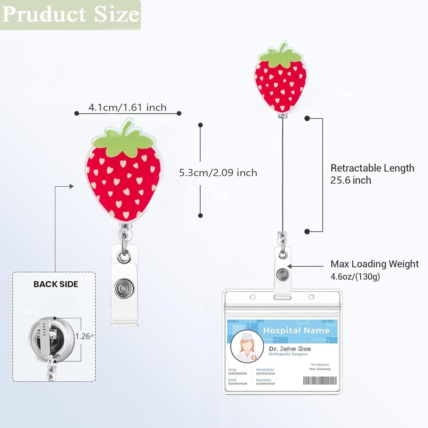 Red Strawberry Badge Reel, Cute ID Nurse Badge Holder Retractable Clip, Nursing Student Name Badge Holders, RN LPN CNA MA Healthcare Accessories for Work
