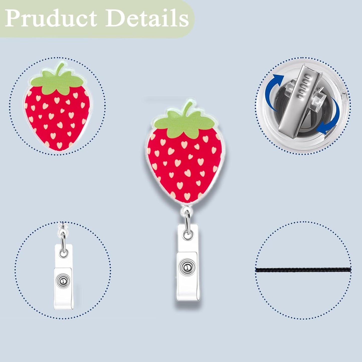 Red Strawberry Badge Reel, Cute ID Nurse Badge Holder Retractable Clip, Nursing Student Name Badge Holders, RN LPN CNA MA Healthcare Accessories for Work