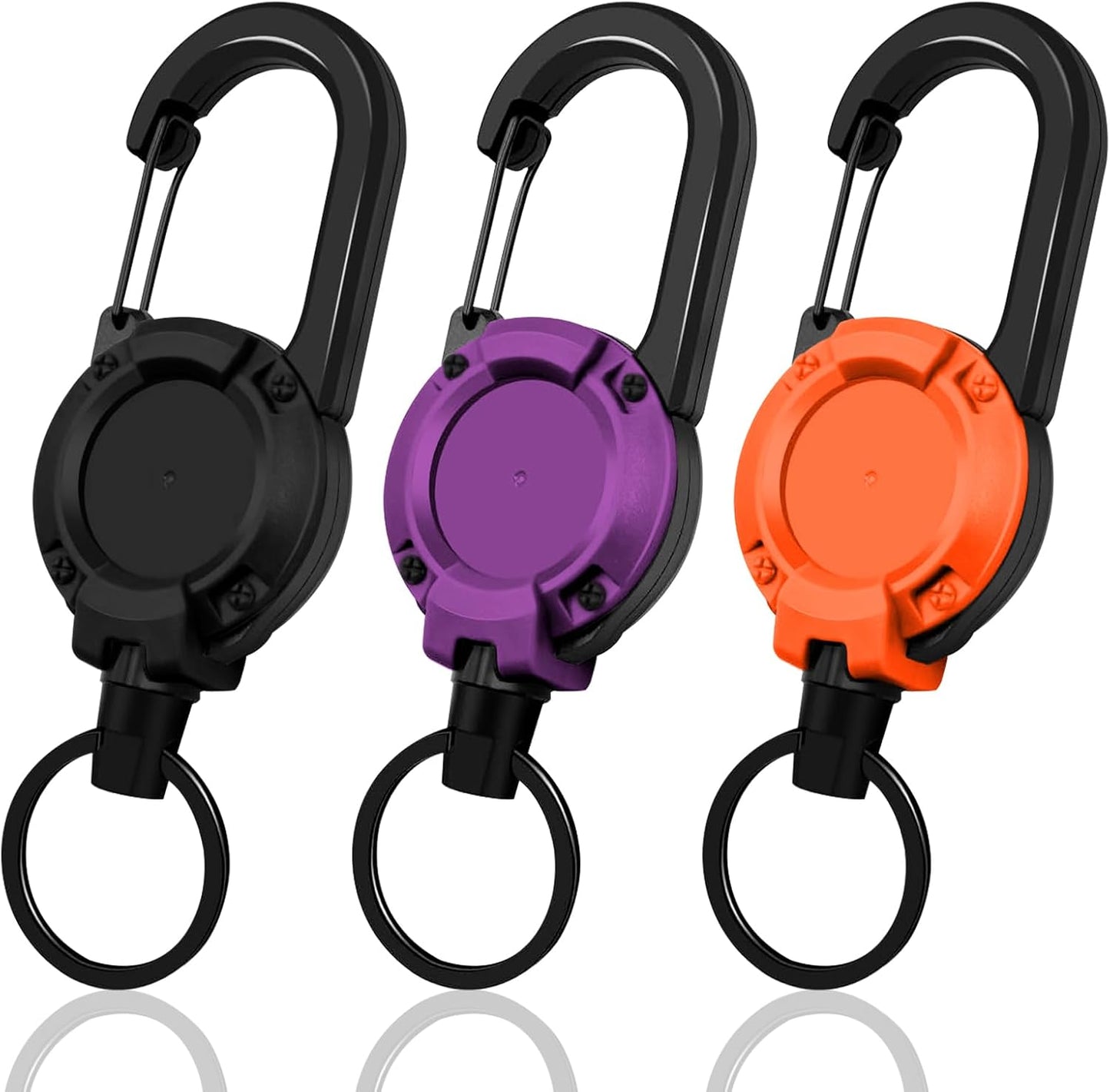 Retractable Keychain 3-Pack - Heavy Duty Badge Reel (Black Purple & Orange)
