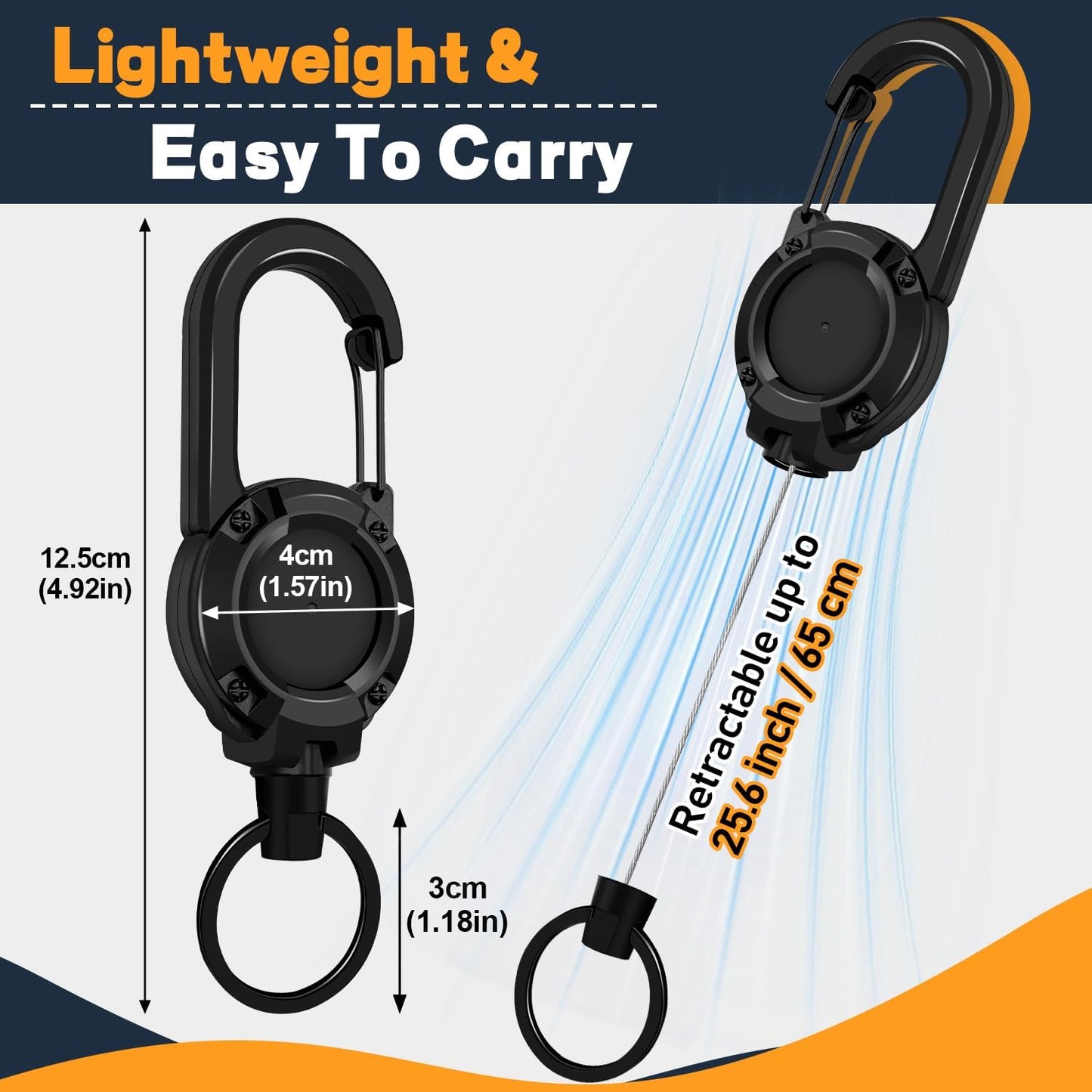 Retractable Keychain 3-Pack - Heavy Duty Badge Reel (Black Purple & Orange)