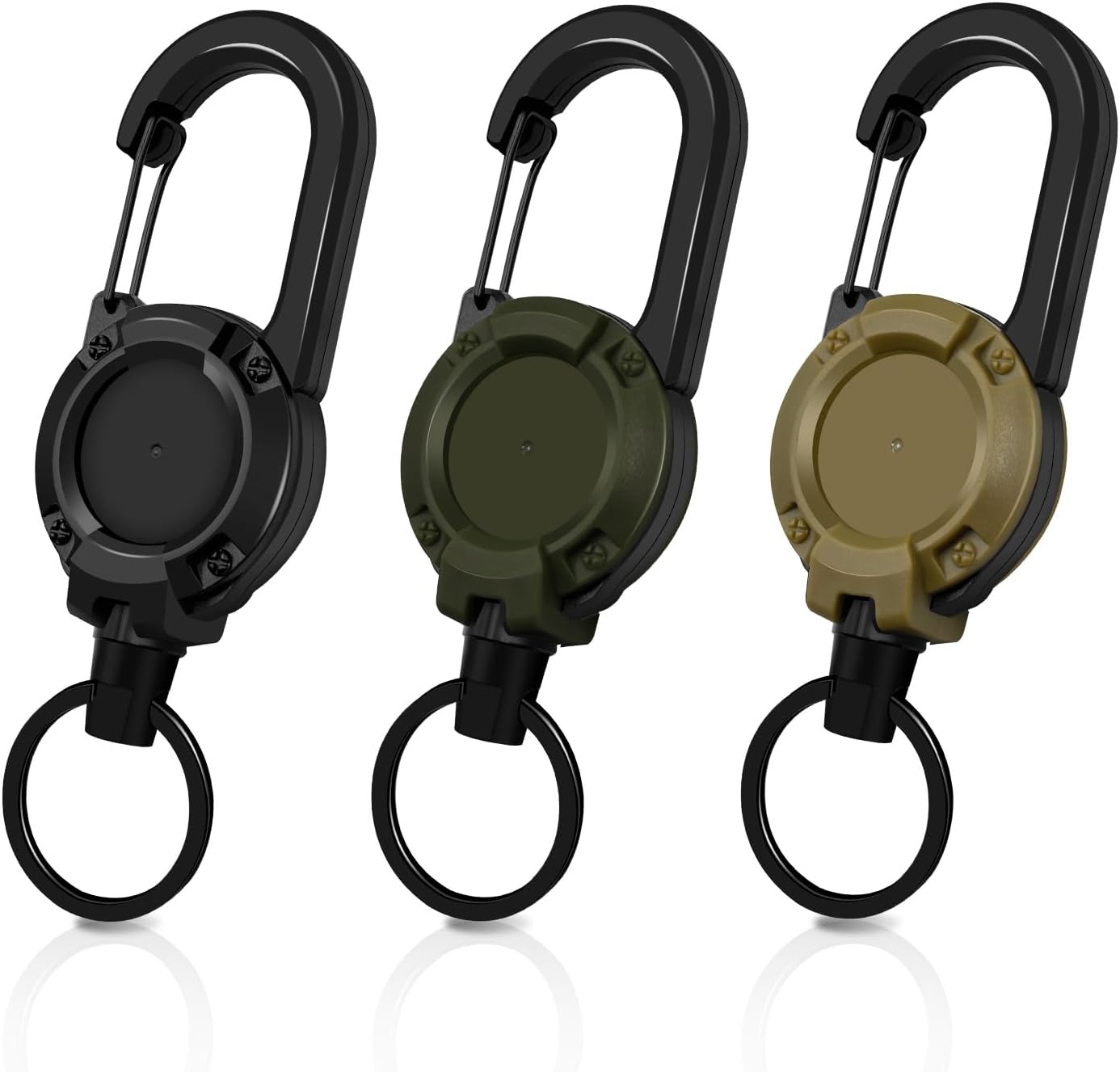 Retractable Keychain 3 Pack, Heavy Duty ID Badge Holder Reel, Multitool Carabine Key Holder for Keychain, Badge Holder with 25.6" Steel Retractable Cord Key Ring Clip, 8.8 oz