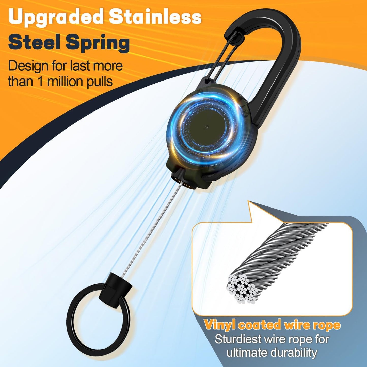 Retractable Keychain 3 Pack, Heavy Duty ID Badge Holder Reel, Multitool Carabine Key Holder for Keychain, Badge Holder with 25.6" Steel Retractable Cord Key Ring Clip, 8.8 oz