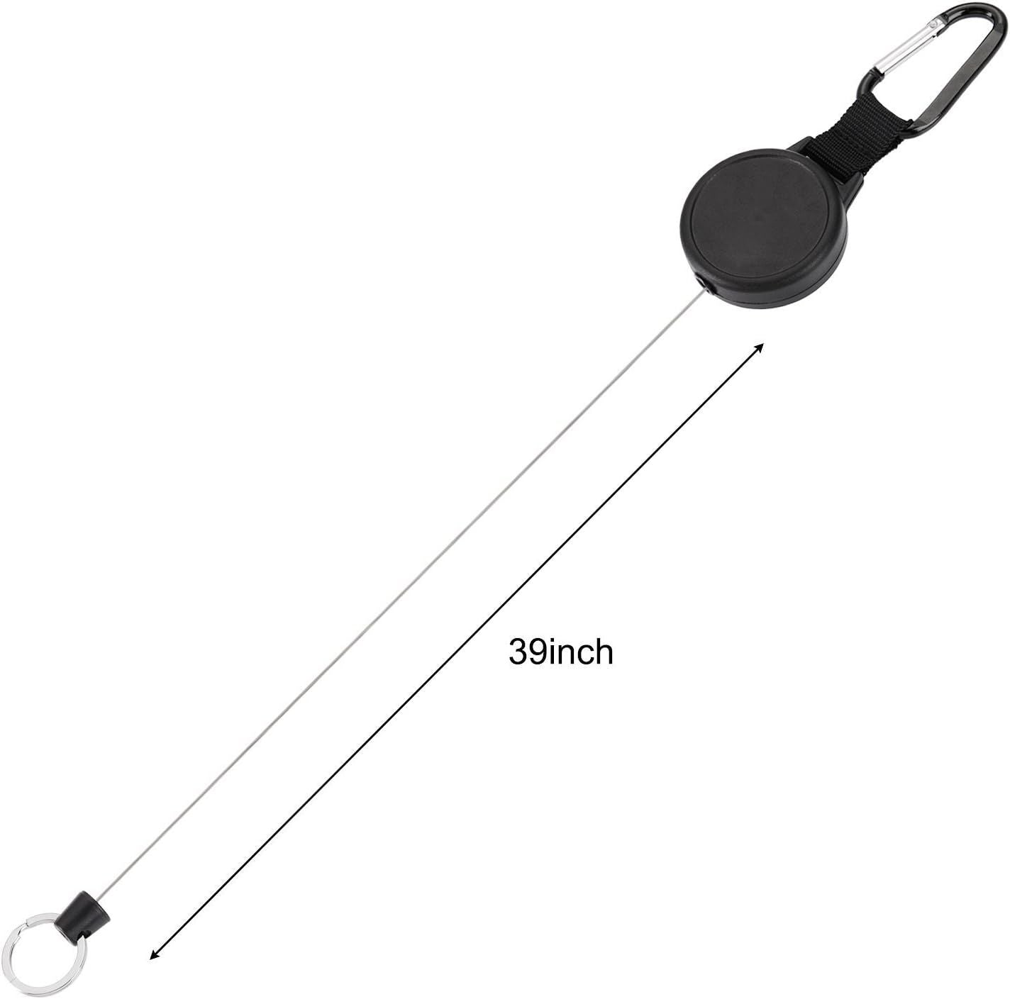 Retractable Keychain Black Badge Reels with 39 Inches Steel Wire Rope Heavy Duty Badge Holders for ID Card Key Chains Office Worker Doctor Nurse Employee Students(2 Pieces)
