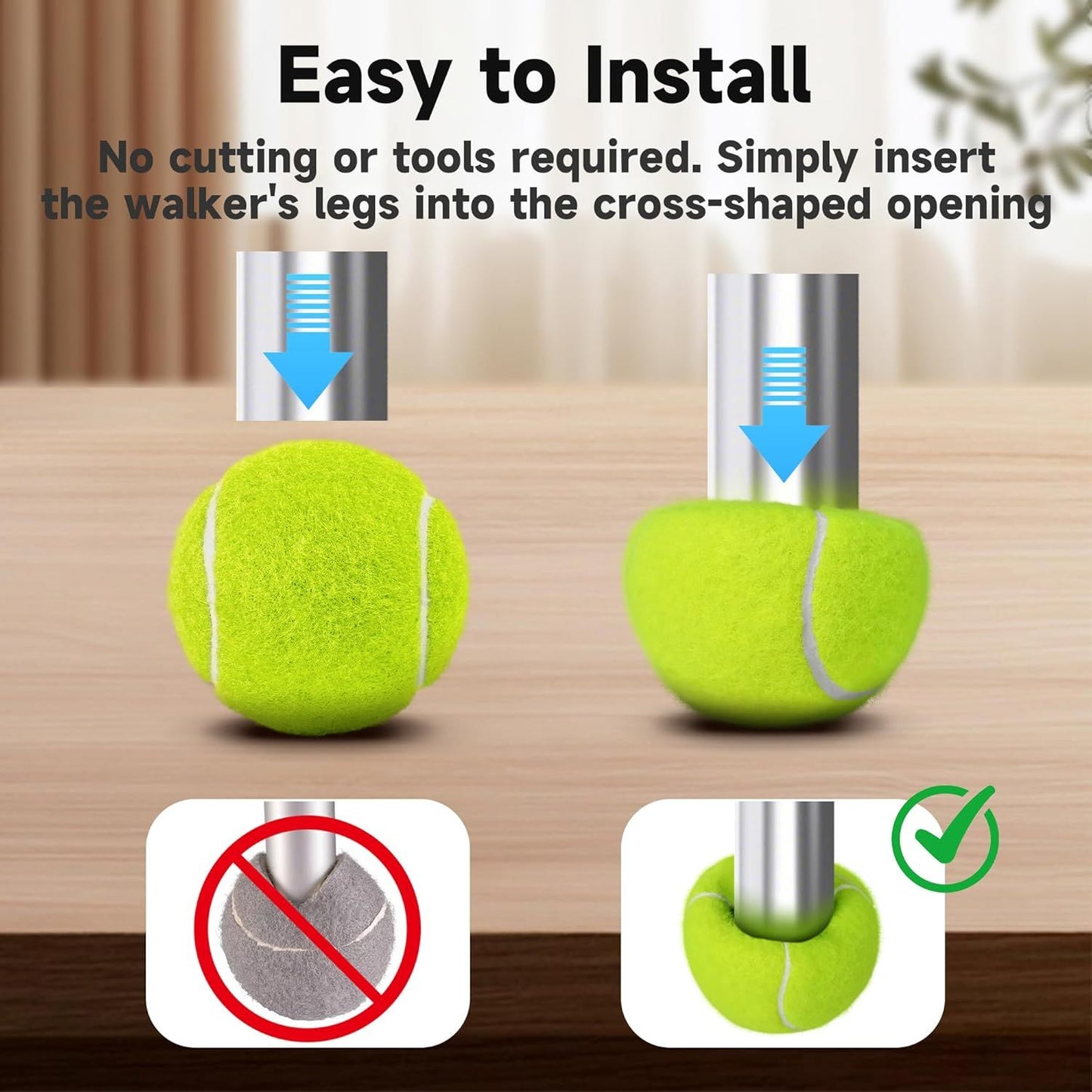 Precut Tennis Balls for Walkers, 4 PCS Heavy Duty Walker Accessories, Walker Tennis Balls Precut for Easy Installation, Universal Walker Glide Balls for Seniors, Furniture Legs & Floor Protection