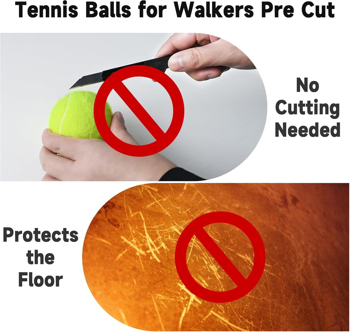 Precut Tennis Balls for Walkers, 4 PCS Heavy Duty Walker Accessories, Walker Tennis Balls Precut for Easy Installation, Universal Walker Glide Balls for Seniors, Furniture Legs & Floor Protection