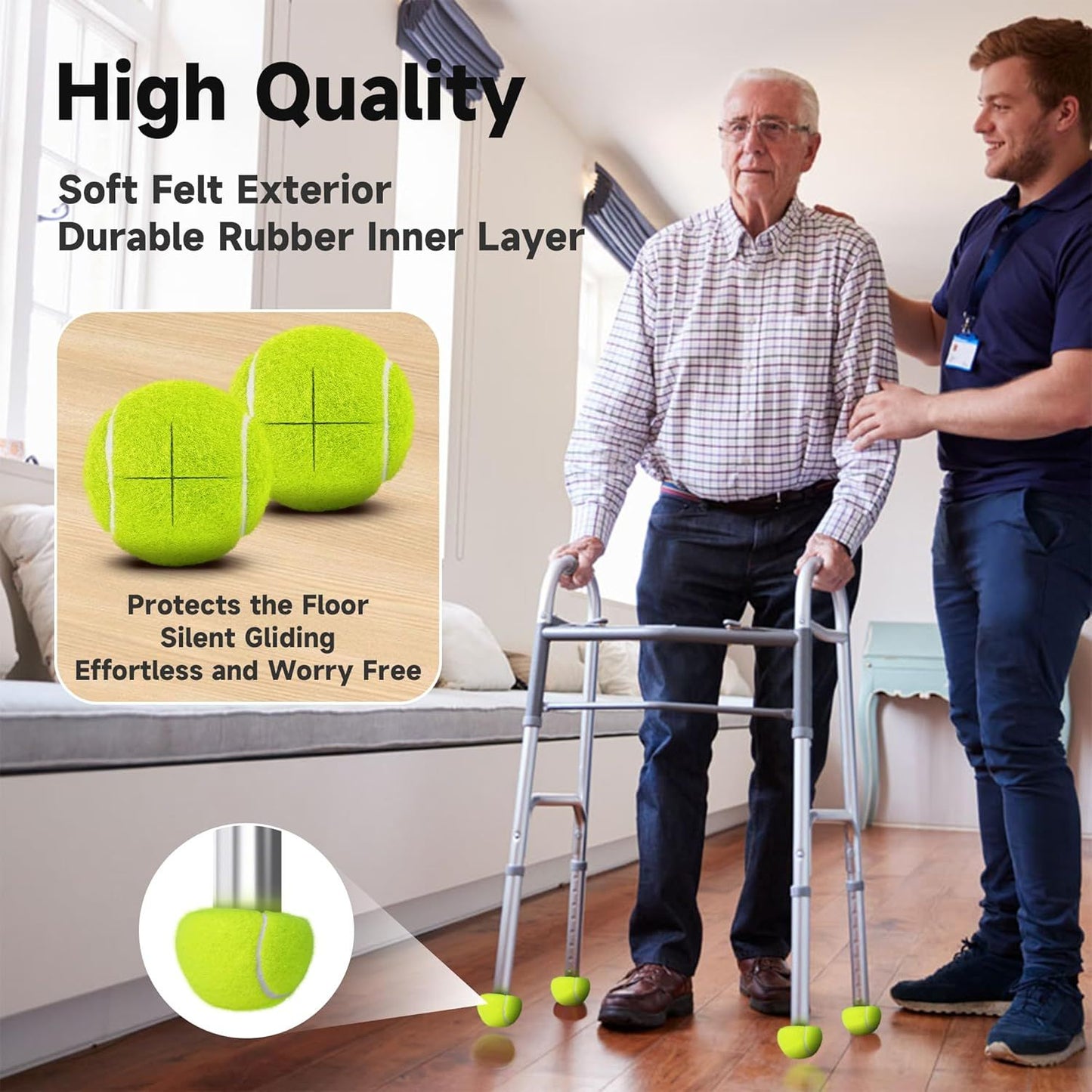 Precut Tennis Balls for Walkers, 4 PCS Heavy Duty Walker Accessories, Walker Tennis Balls Precut for Easy Installation, Universal Walker Glide Balls for Seniors, Furniture Legs & Floor Protection