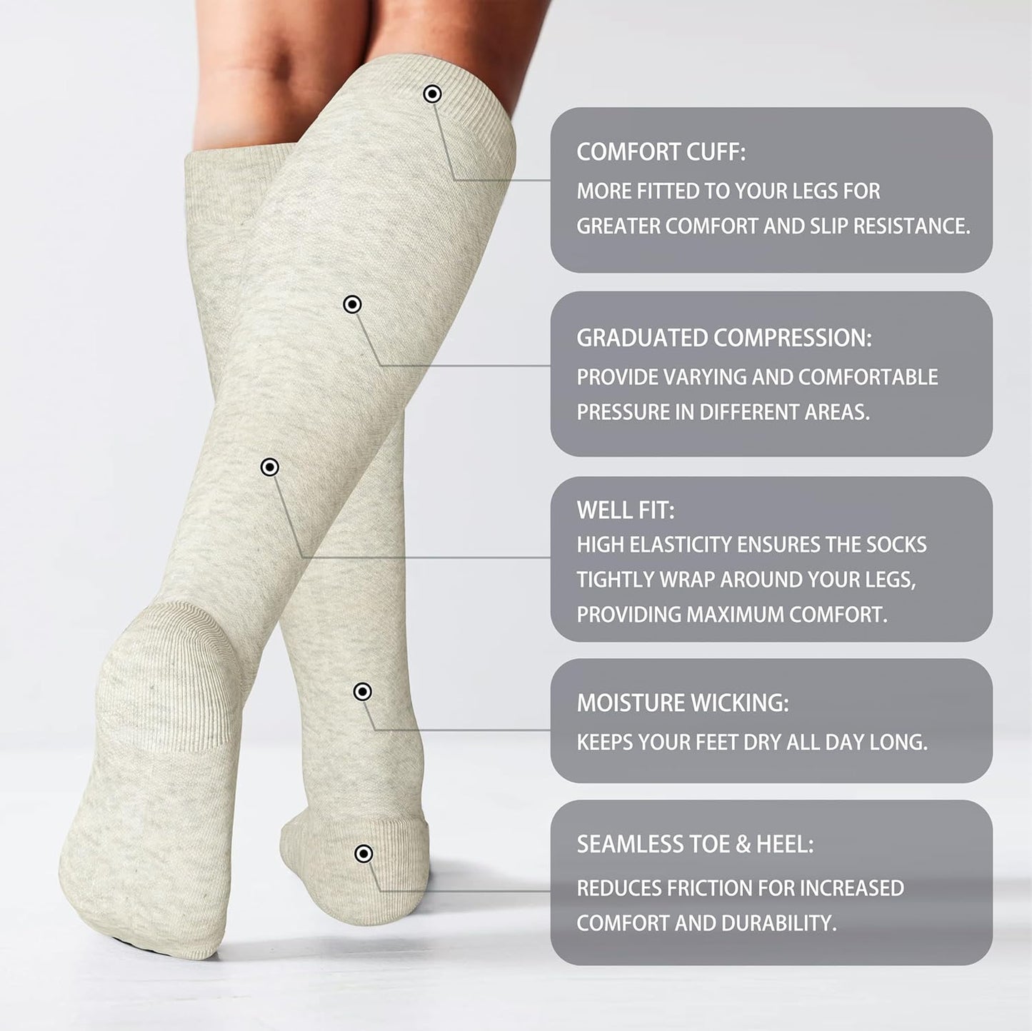 Cotton Compression Socks 20-30mmHg - Cute Knee High Support for Nurses & Travel