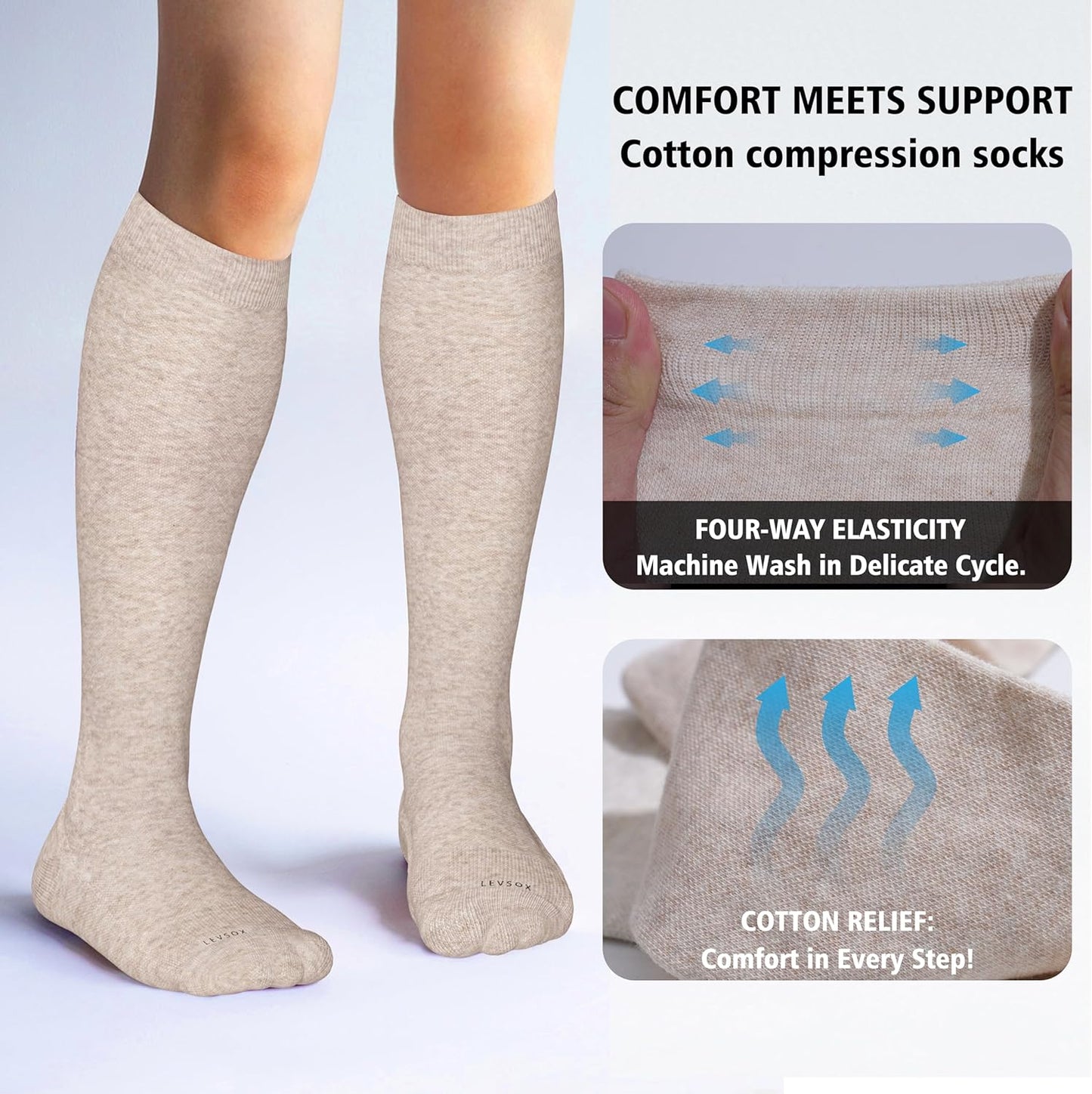Cotton Compression Socks 20-30mmHg - Cute Knee High Support for Nurses & Travel