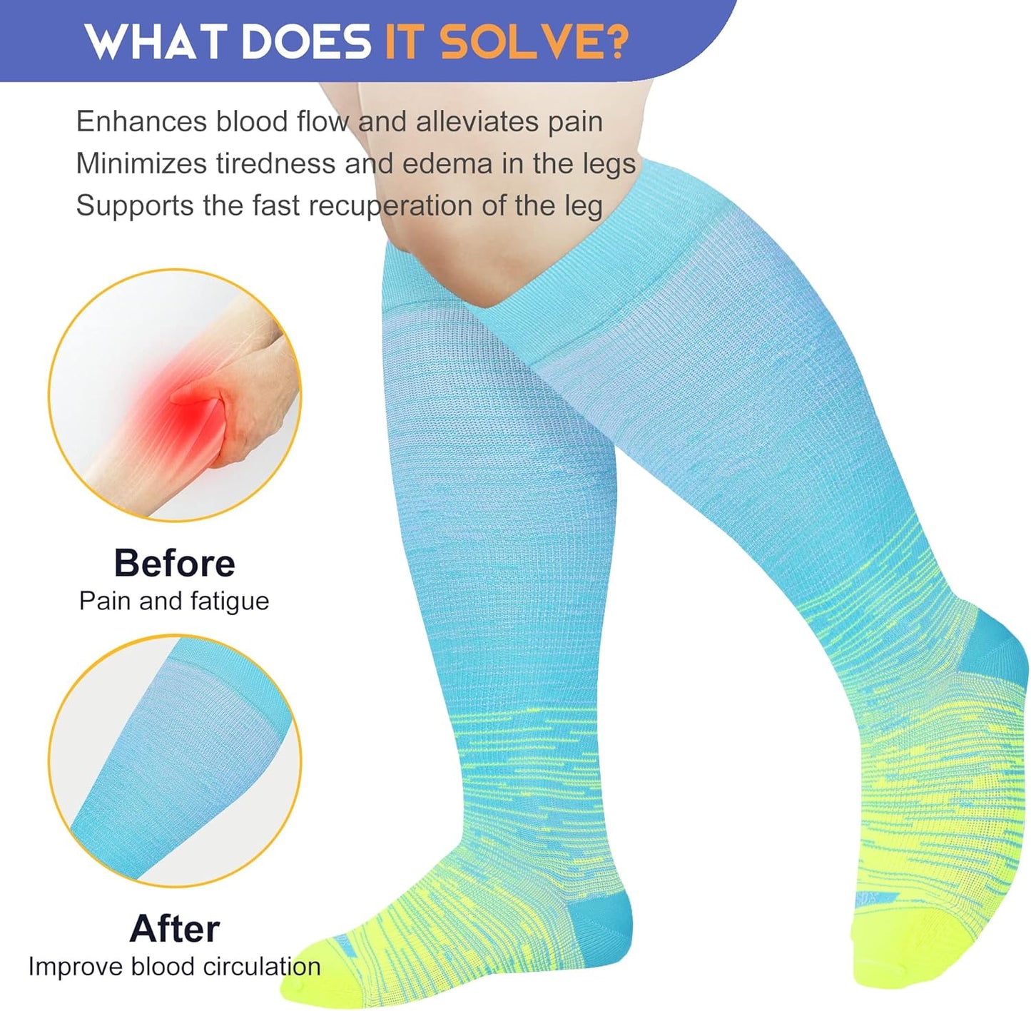 Pl Size Compression Socks for Women Men Wide Calf Extra Large 15-20 mmHg Knee High Sock for Nurses Pregnant Travel