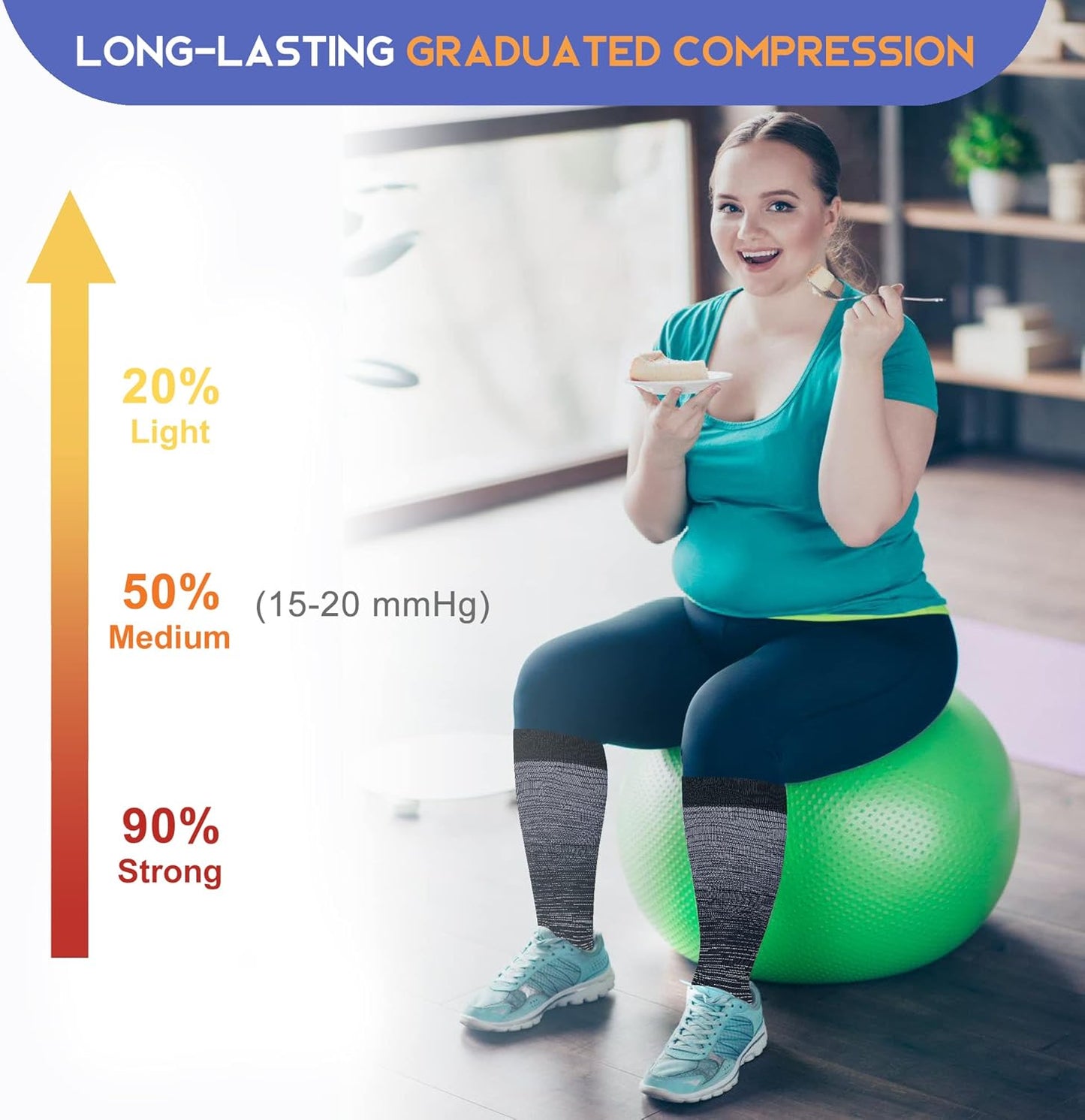 Pl Size Compression Socks for Women Men Wide Calf Extra Large 15-20 mmHg Knee High Sock for Nurses Pregnant Travel