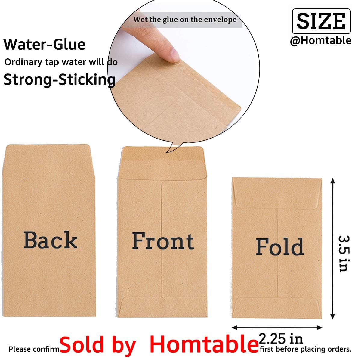 100 Pack Small Coin Envelopes Self-Adhesive Kraft Paper Seed Envelopes Mini Parts Small Items Stamps Storage Packets Envelopes for Garden, Office or Wedding Gift(2.25"×3.5") (100)