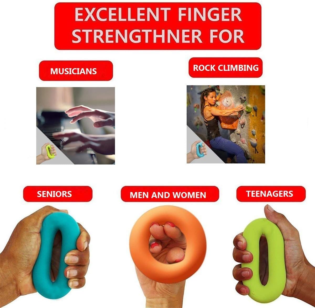 Grip Strength Trainer,Hand Strengthener,Forearm Workout - Trainer Silicone Rings for Rock Climbing, Athletes & Stress Relief Rehabilitation, 3 Resistance Levels(3 PCS)
