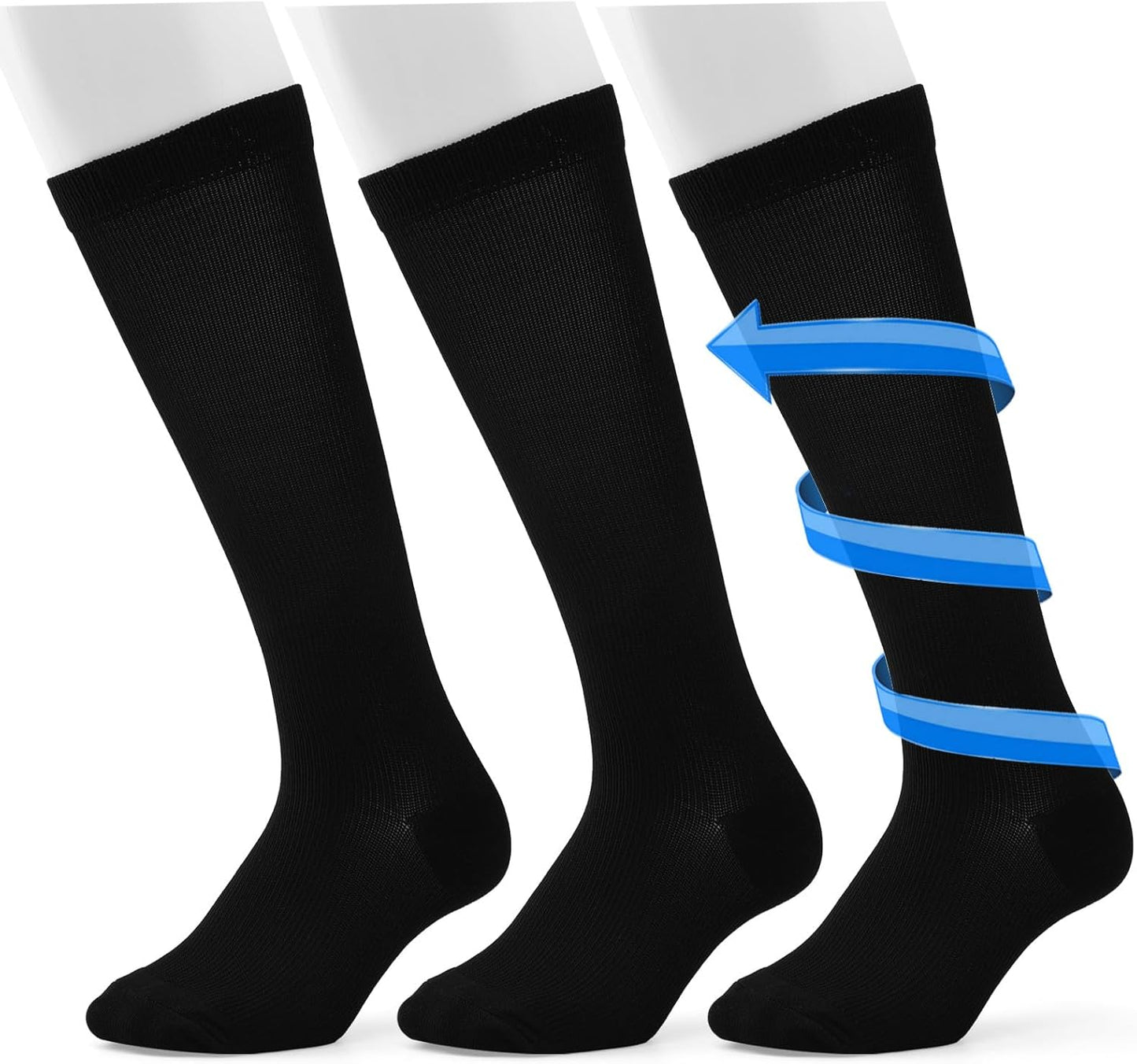 Compression Socks 3-Pairs 15-25mmHg - Support for Running Cycling & Nurses