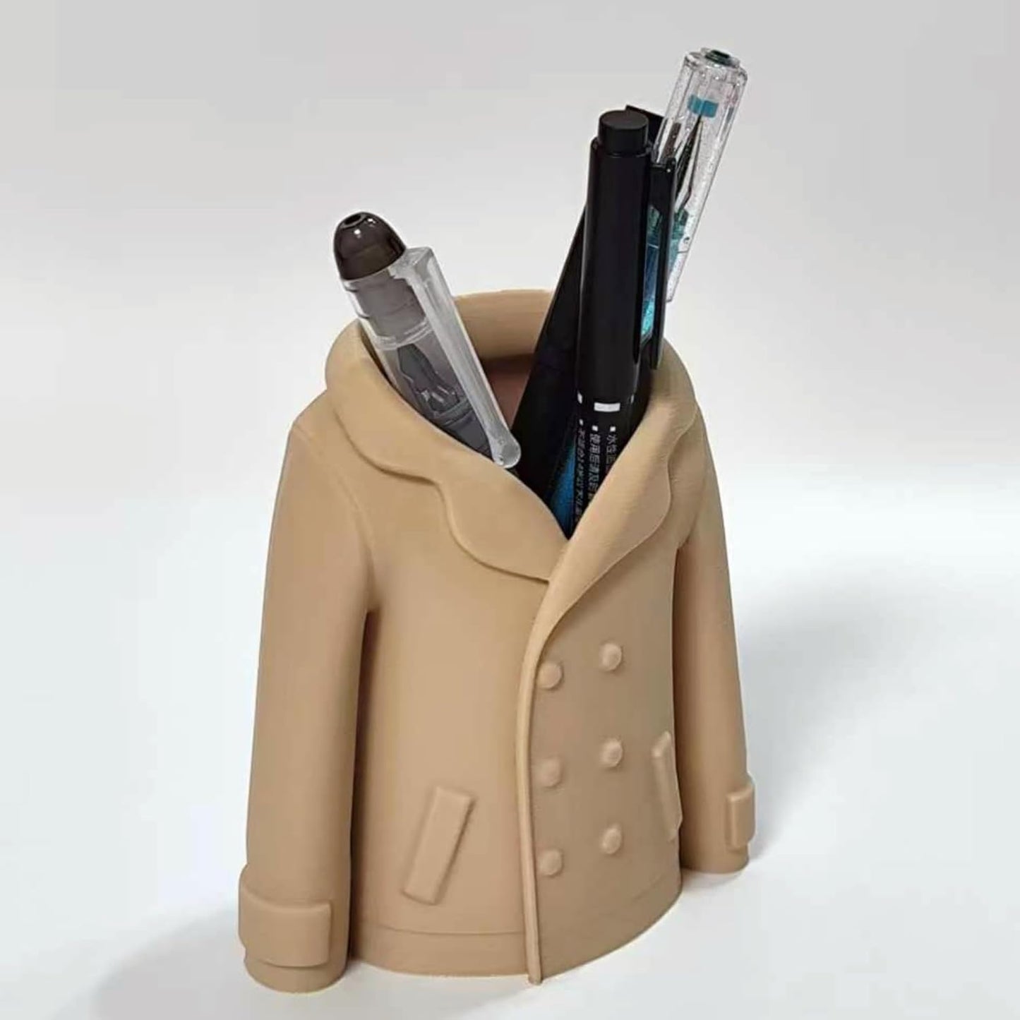 Trench Coat Pen Holder - 3D Printed Desk Organizer for Pens & Makeup Brushes