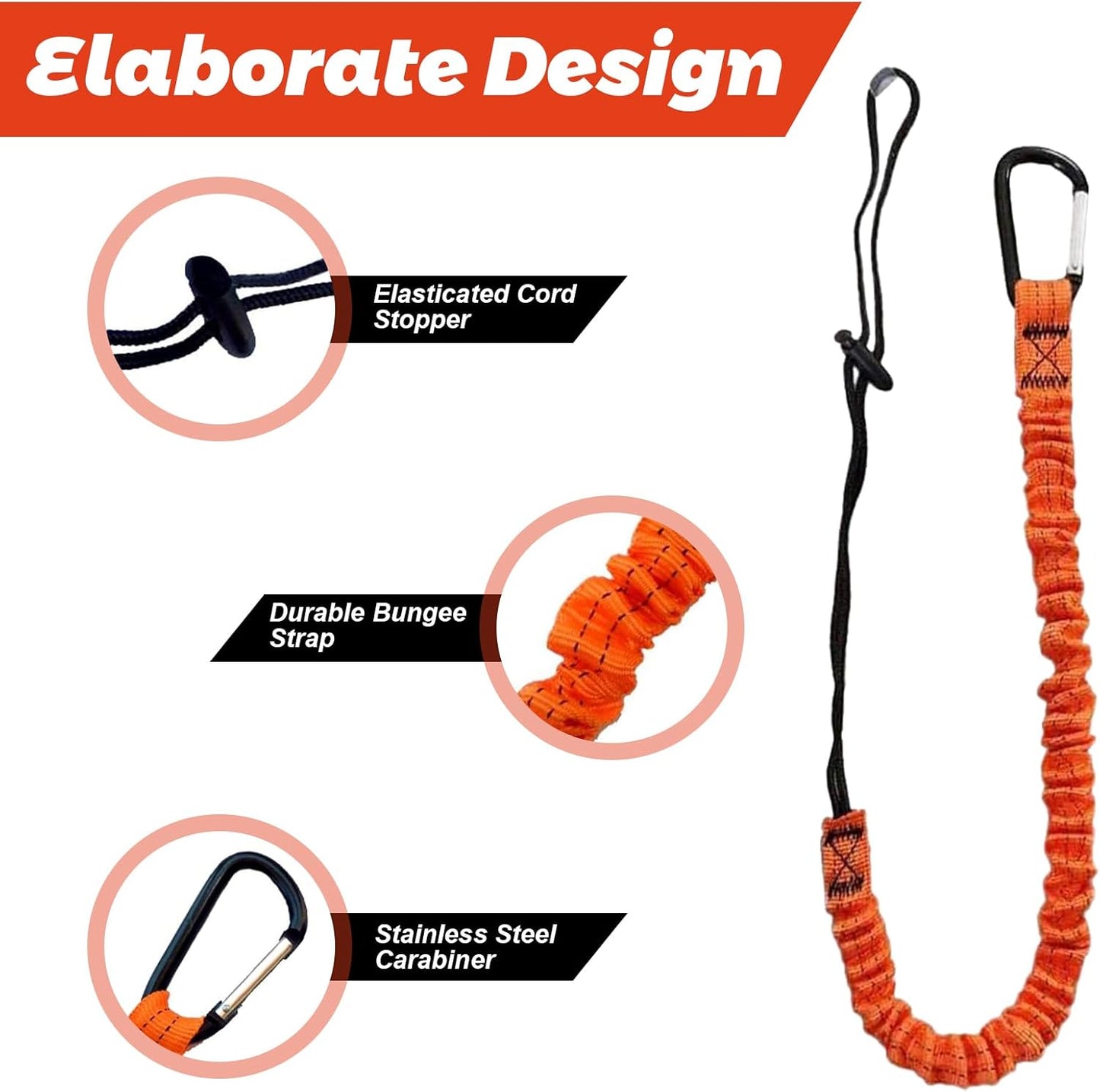 Retractable Tool Lanyards 10-Pack - Extendable 31.5-43.3" with Screw Lock Carabiner