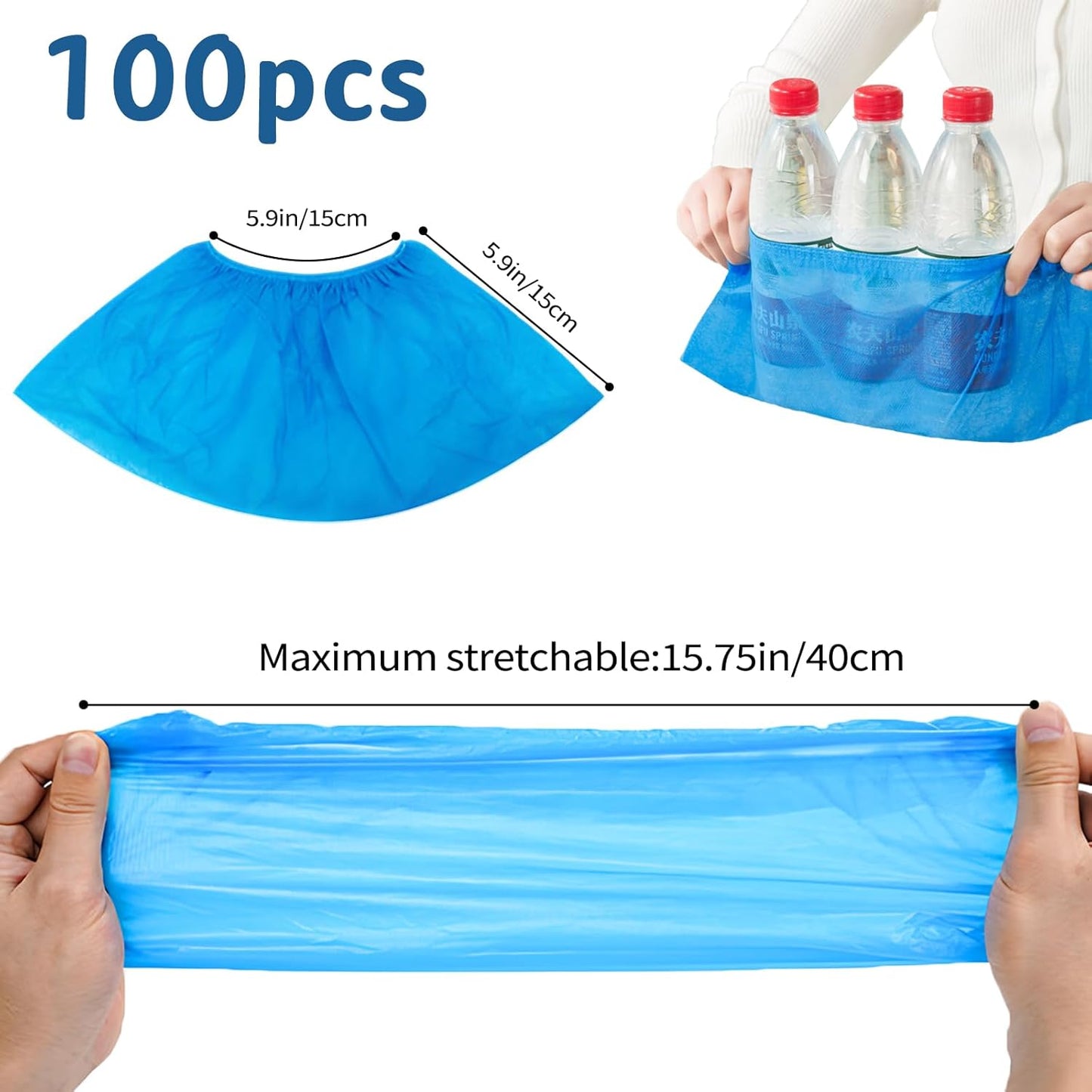 Disposable Shoe Covers 100-Pack - Extra Thick Non-Woven Non-Slip Boot Covers Blue