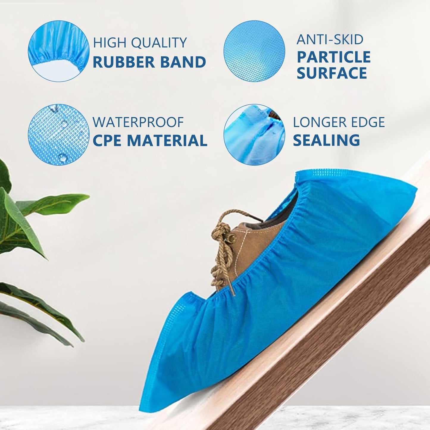 Disposable Shoe Covers 100-Pack - Extra Thick Non-Woven Non-Slip Boot Covers Blue