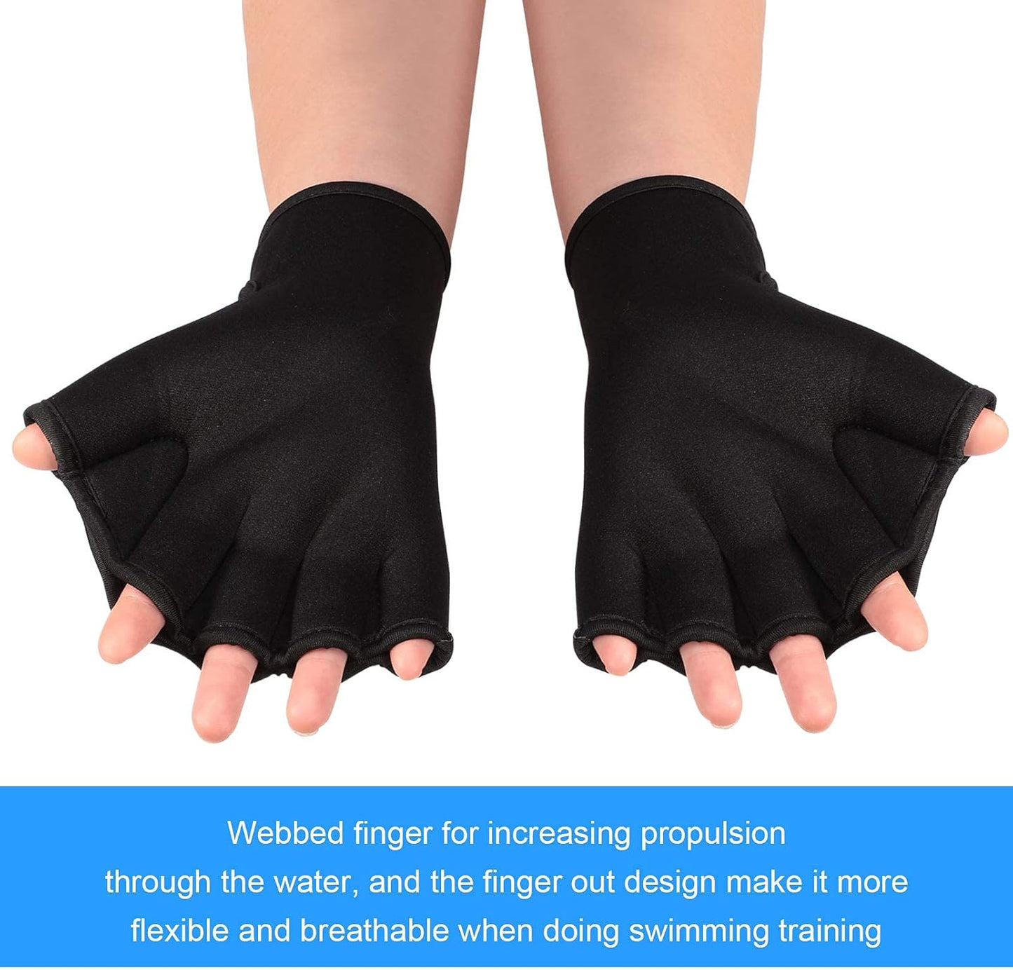 2 Pairs Swimming Gloves Swim Training Gloves Neoprene Gloves Webbed Fitness Water Resistance Training Gloves for Swimming Diving with Wrist Strap