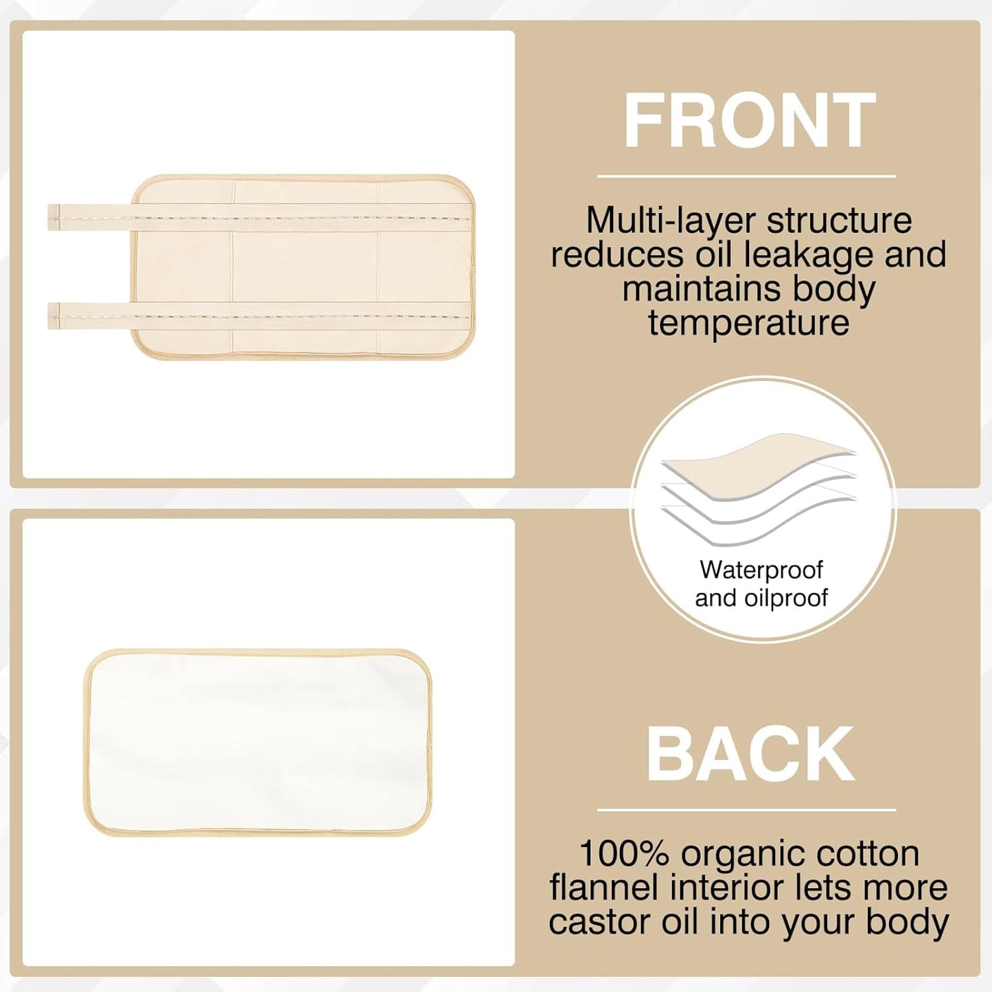 Castor Oil Pack, Adjustable Reusable for Liver Detox, Castor Oil Pack Wrap for Stomach Less Mess, Elastic Strap Bamboo Cotton Machine Washable Anti Leak 1pcs