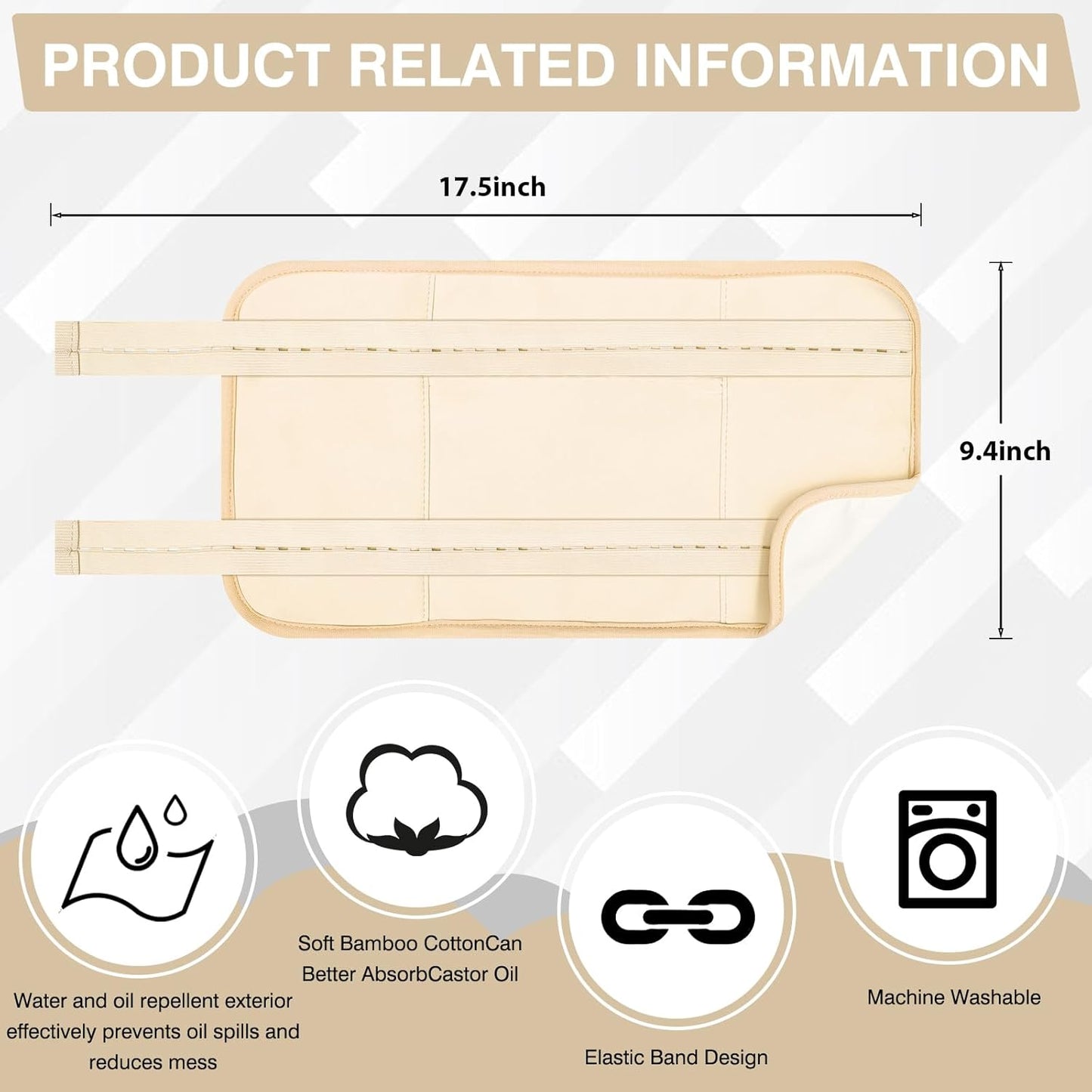 Castor Oil Pack, Adjustable Reusable for Liver Detox, Castor Oil Pack Wrap for Stomach Less Mess, Elastic Strap Bamboo Cotton Machine Washable Anti Leak 1pcs