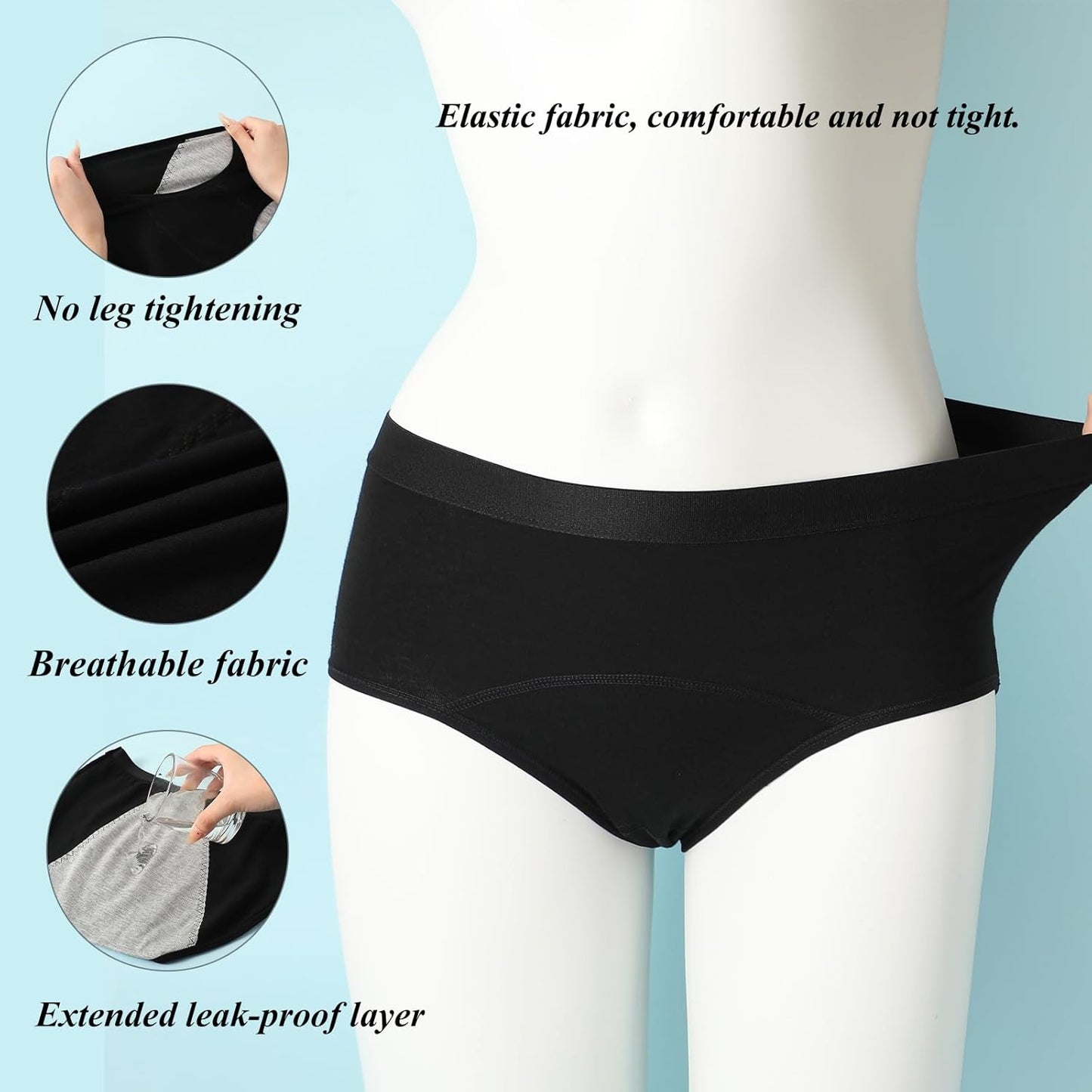 Women's Menstrual Period Panties Cotton Leakproof Underwear Heavy Flow Protection Pants Breathable Briefs 5 Pack