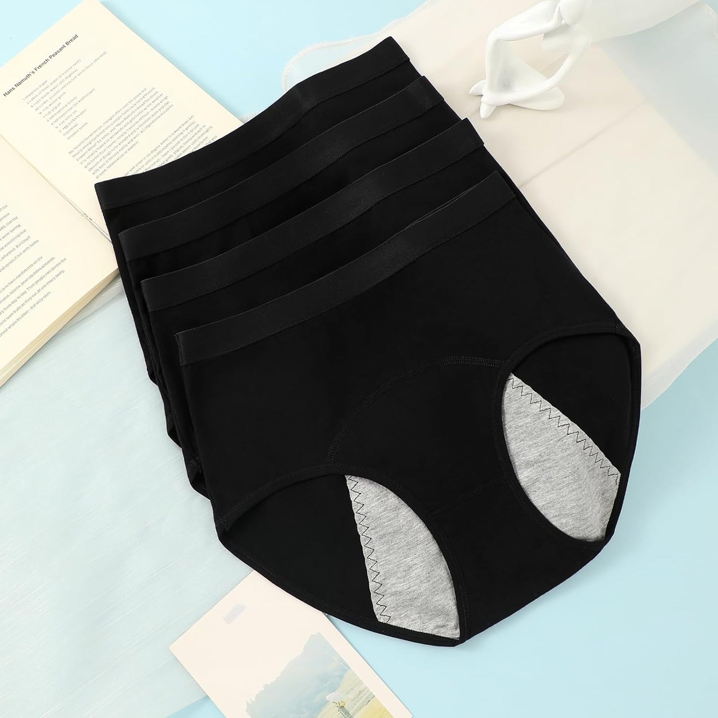 Women's Menstrual Period Panties Cotton Leakproof Underwear Heavy Flow Protection Pants Breathable Briefs 5 Pack