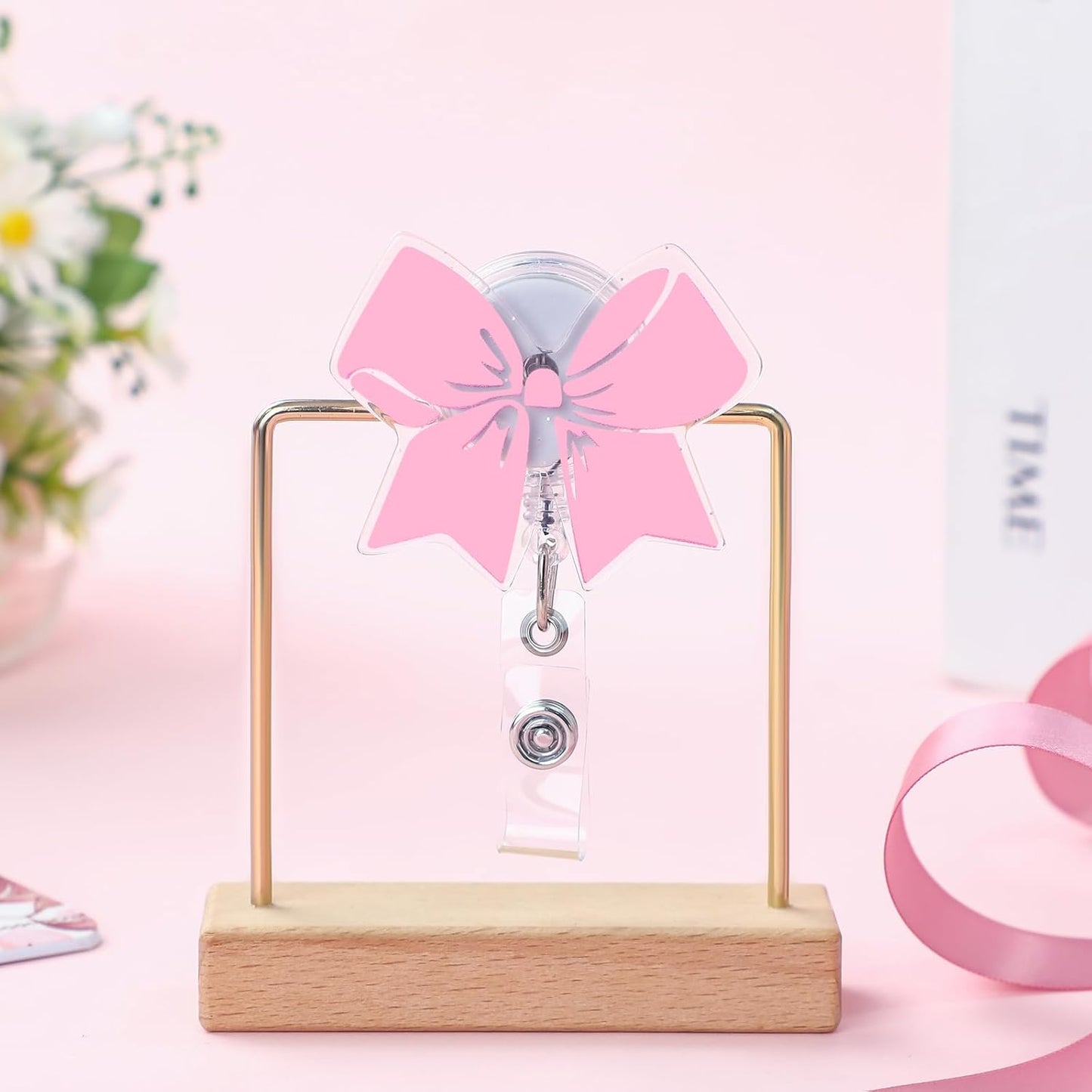 Pink Bow Badge Reel Cute Retractable ID Holder Clip Accessories for Nurses' Day Gift Nurse Office Student Teacher Doctor Coworker Employee CNA RN MA LPN Medical(1 Pcs) -