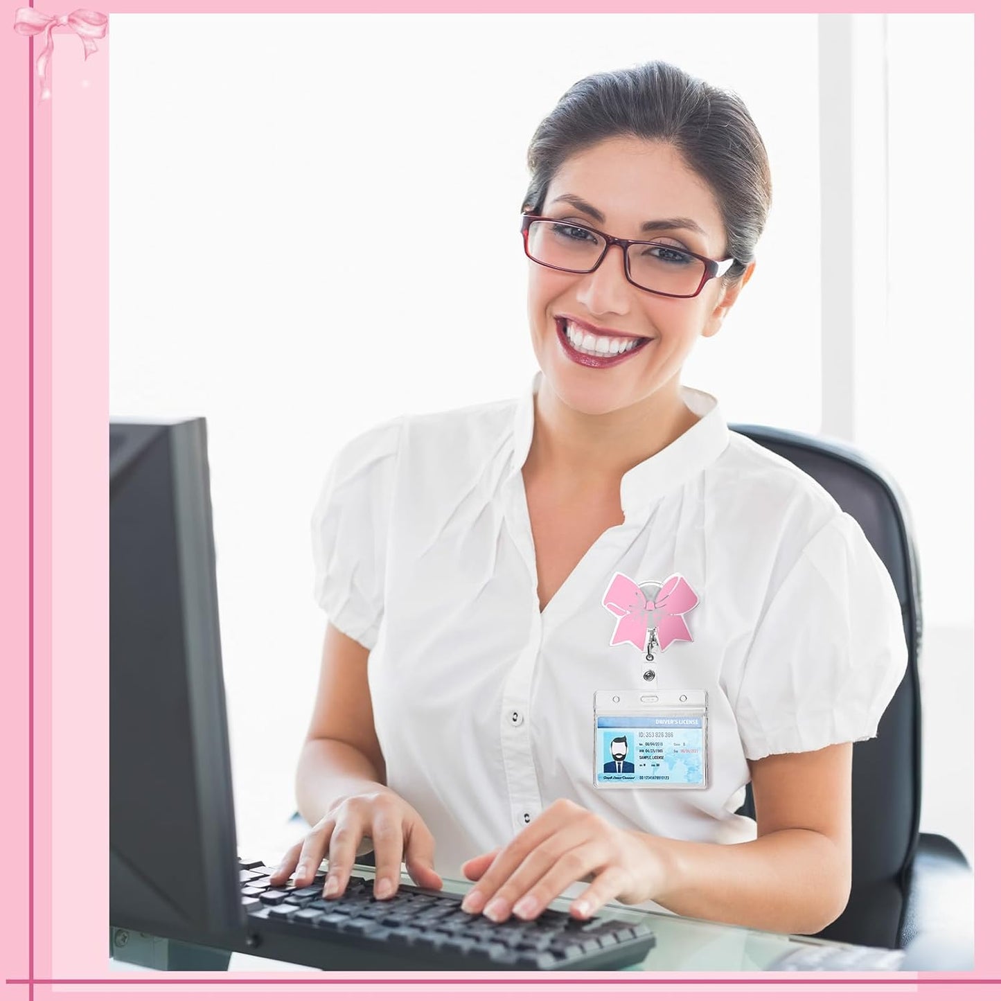 Pink Bow Badge Reel Cute Retractable ID Holder Clip Accessories for Nurses' Day Gift Nurse Office Student Teacher Doctor Coworker Employee CNA RN MA LPN Medical(1 Pcs) -
