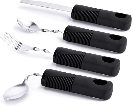 Foldable 4-Piece Weighted Cutlery Set for Parkinson's & Tremors - Adjustable Black