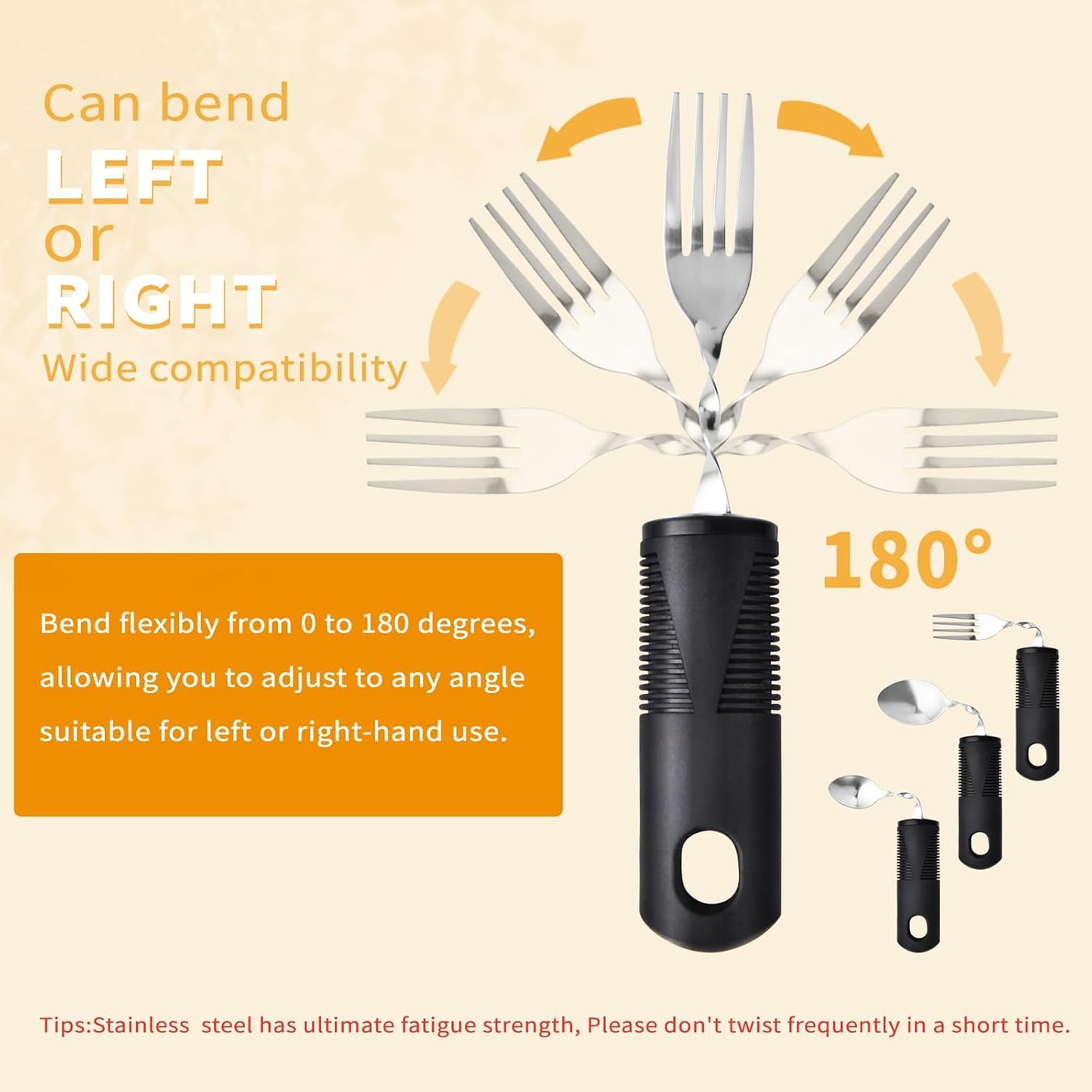 Foldable cutlery - Four-piece cutlery set - Weighted cutlery for hand tremors - Weighted silverware for Parkinson's disease patients - Arthritic hands - Stackable cutlery for adults - Adjustable cutlery - Black flexible cutlery