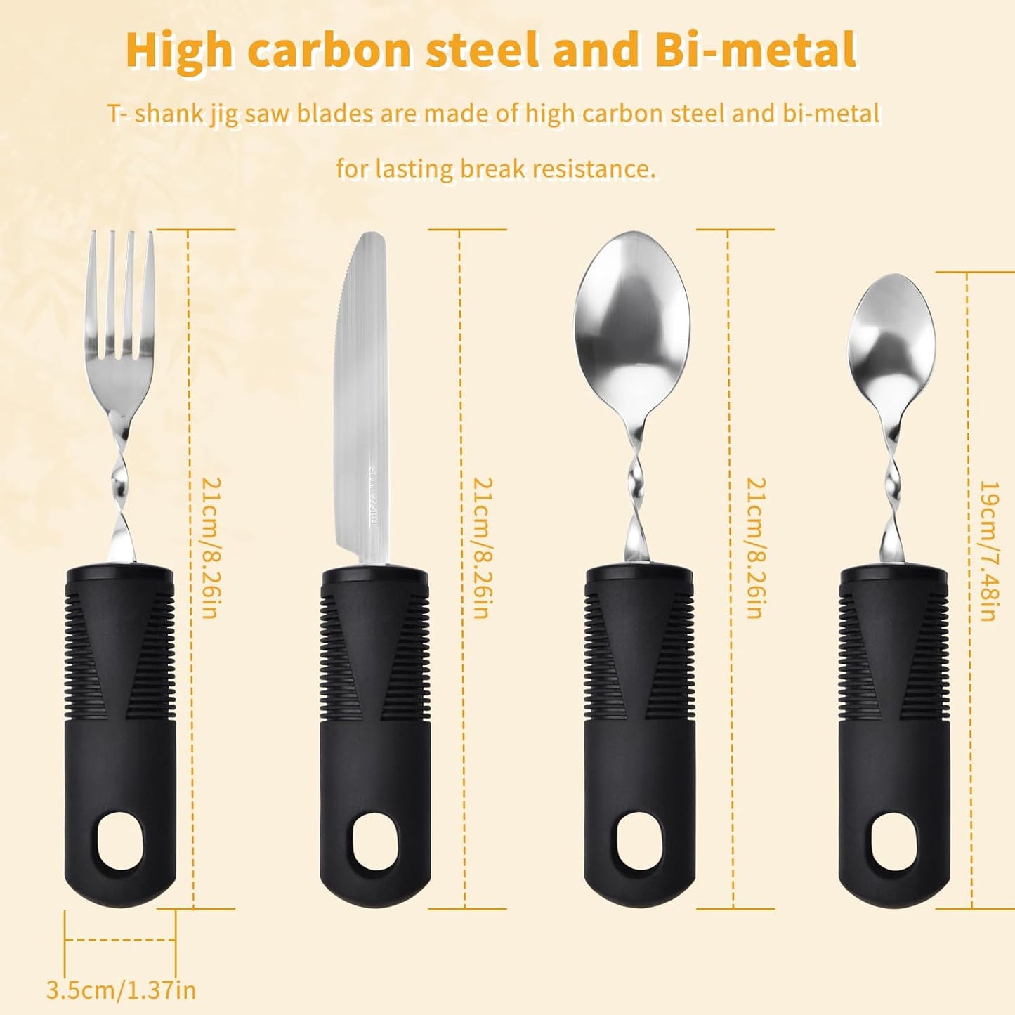 Foldable cutlery - Four-piece cutlery set - Weighted cutlery for hand tremors - Weighted silverware for Parkinson's disease patients - Arthritic hands - Stackable cutlery for adults - Adjustable cutlery - Black flexible cutlery