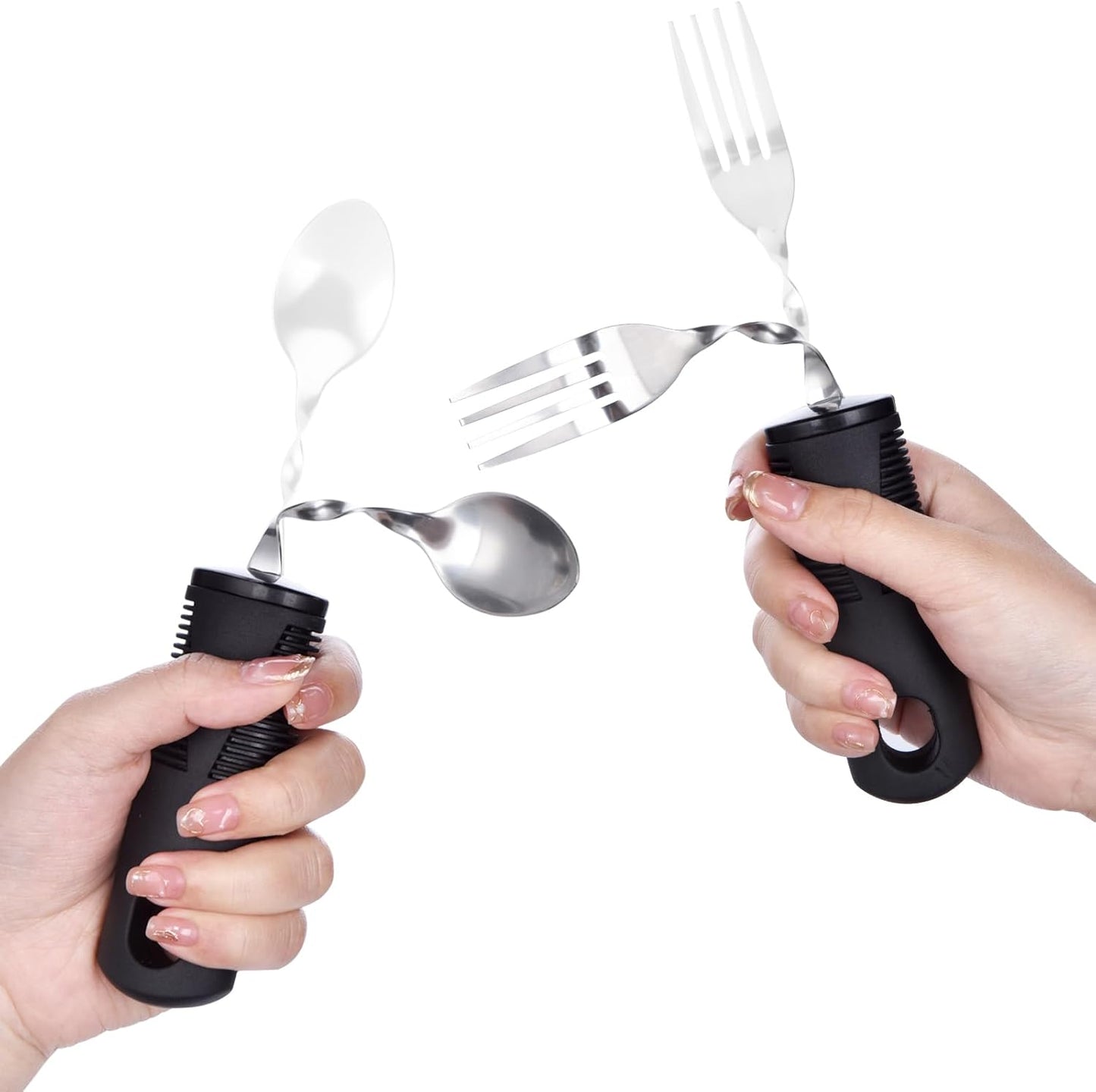 Foldable cutlery - Four-piece cutlery set - Weighted cutlery for hand tremors - Weighted silverware for Parkinson's disease patients - Arthritic hands - Stackable cutlery for adults - Adjustable cutlery - Black flexible cutlery