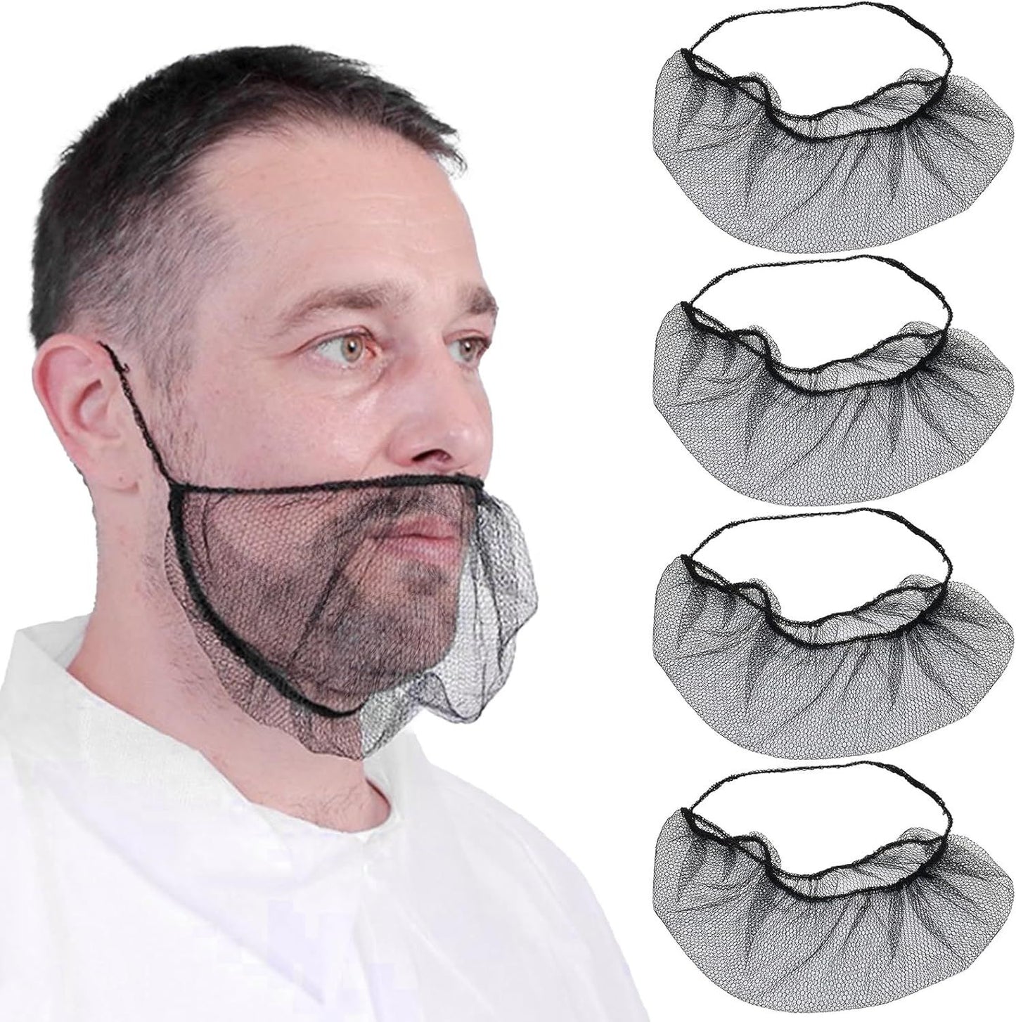 Disposable Beard Covers 100-Pack - Elastic Breathable Nylon Beard Net for Men