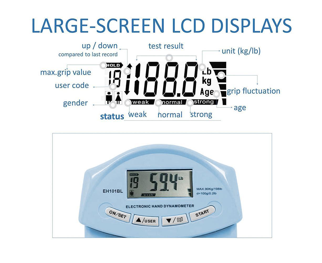 Digital Hand Dynamometer Grip Strength Measurement Meter Auto Capturing Electronic Hand Grip Power - Blue